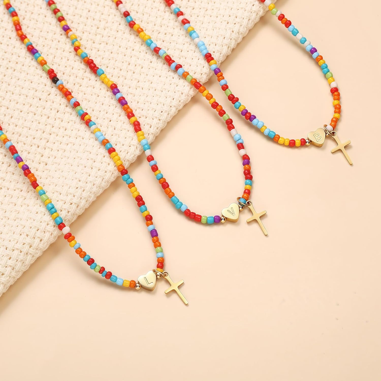 Initial Cross Necklace for Girls Women Kids - Teen Girls Gifts Trendy Stuff Colorful Beaded Letter Cross Choker Necklace for Her Mom Wife Jewelry - Image 4