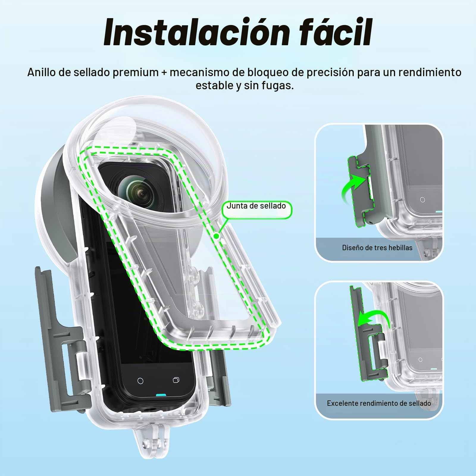 Funda Impermeable para Insta 360 X5, 50 m/165 pies, Carcasa de Buceo Invisible subacuática, Costuras de 360°, Carcasa Protectora para esnórquel, Buceo, Surf, Deportes acuáticos