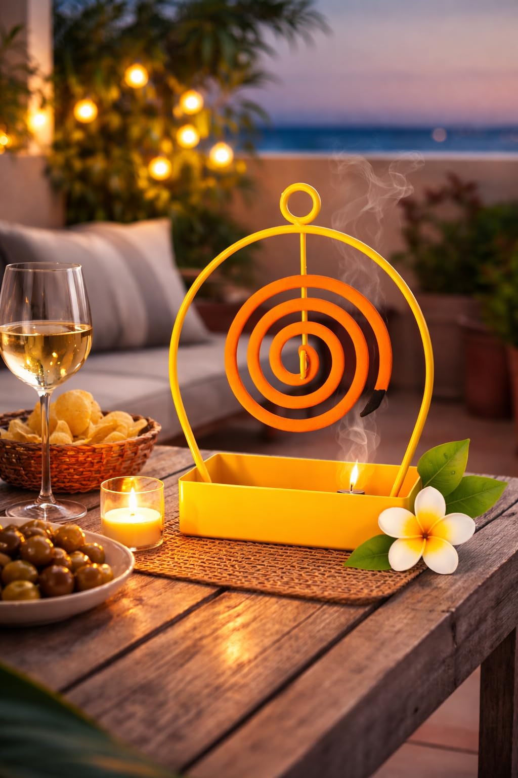 Porta Zampirone da Esterno in Metallo con Vassoio Raccoglicenere, Supporto Spirale Antizanzare da Tavolo o Appendere, Porta Bobina per Giardino Terrazza Campeggio Balcone, Giallo 1 Pezzo