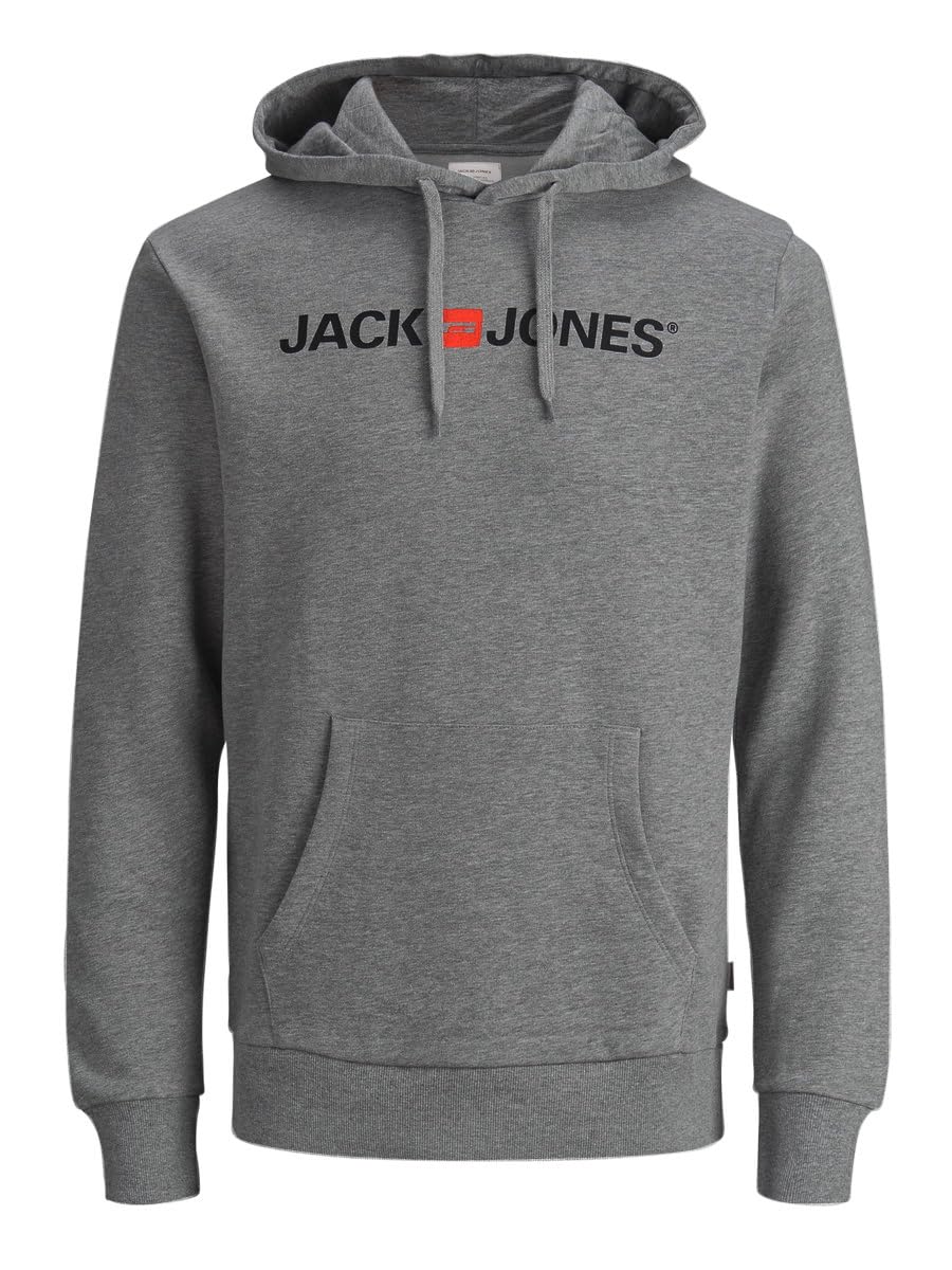 JACK & JONES Male logo hoodie, Grey (Medium Grey Melange/Reg Fit), XXL