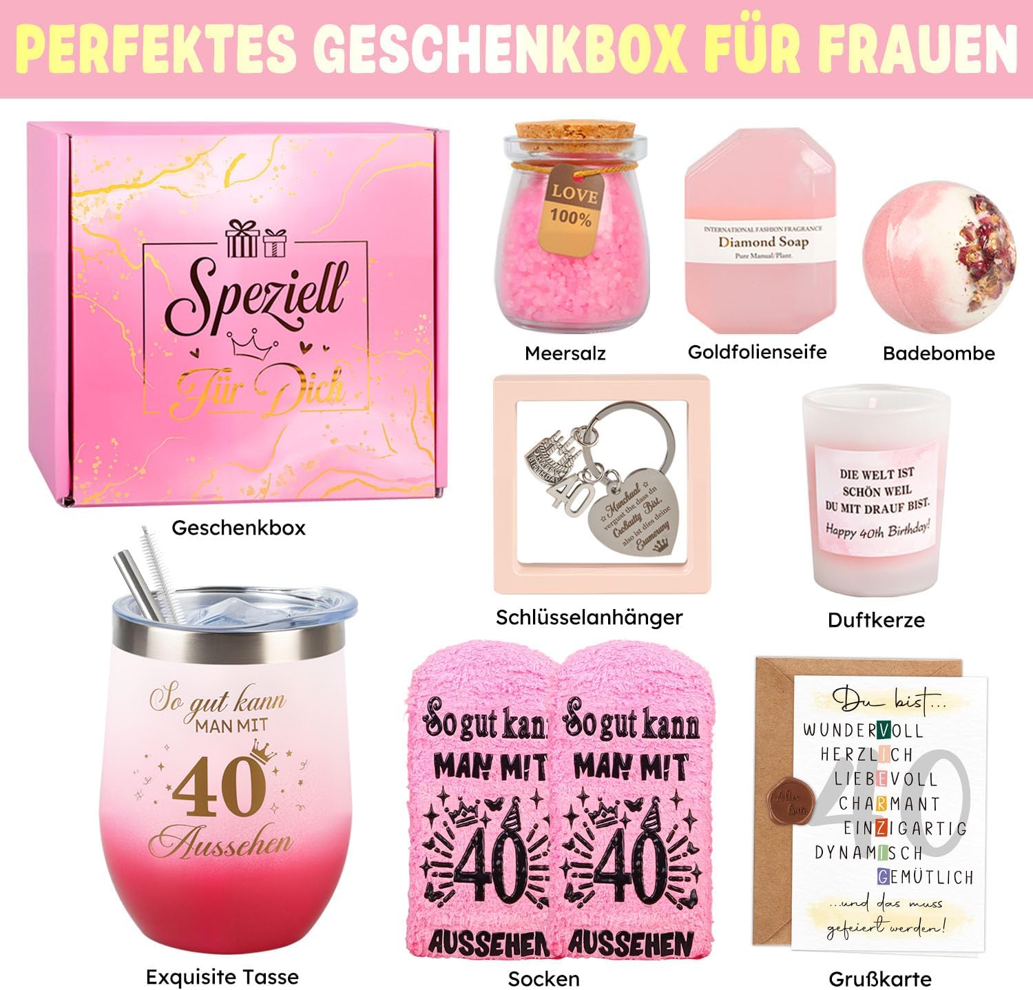 Giftota 40th Birthday Women Gifts for Women Birthday Gift for Wife Personalised Gifts 40th Birthday Gift Set Rituals Woman for Girlfriend, Sister, Wife, Mum, Colleague 40. Gift set