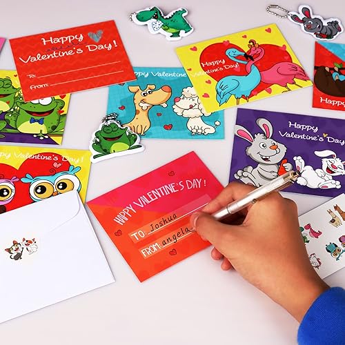 Miniatura 2 de Giiffu Tarjetas de San Valentín para niños en el aula, 40 llaveros para niños y niñas, tarjetas de felicitación para intercambio en el aula,