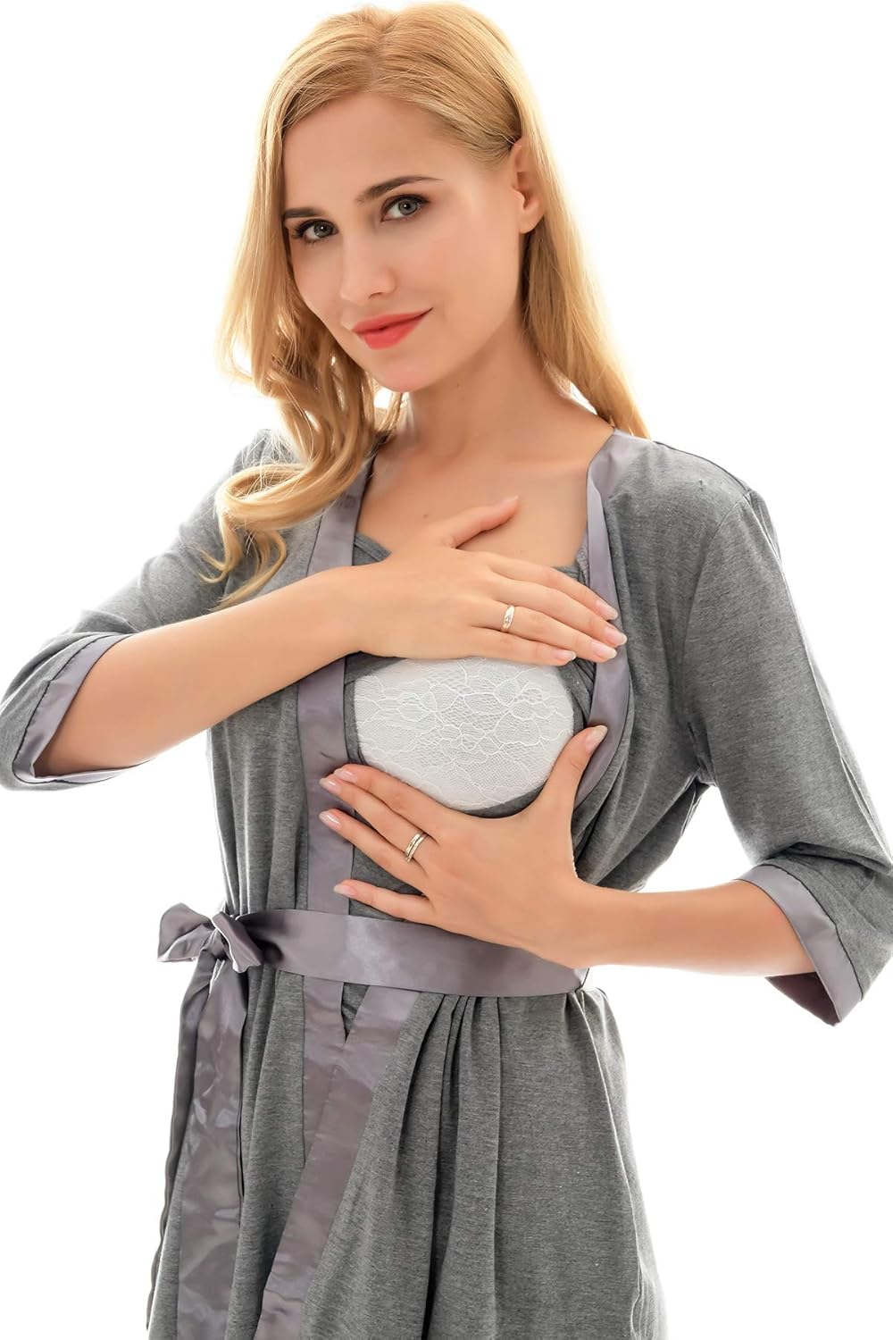 Bearsland Maternity Women's 3 Pieces Soft Nursing Pajamas Set Postpartum Sleepwear for Breastfeeding