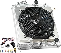 Vista 55 de 26mm AA5052 Kit de radiador de aluminio+cubierta de ventilador+relé de ventilador de termostato Compatible con 1984-2001 J-eep Cherokee XJ Comanche