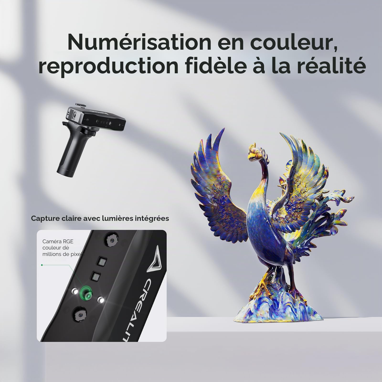 Creality Scanner 3D Otter Lite Basic, Précision de 0,05 mm, Conception Innovante à Quatre Yeux, Convient à Toutes les Tailles, 30 Images par Seconde, Technologie de Lumière Structurée DOE 3D