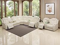 Vista 32 de Juego de sofá de cuero transpirable con puerto USB, 5 sofás seccionales reclinables en forma de L y 2 sillas, juego de sofá seccional reclinable