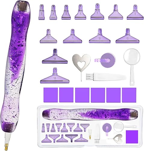 CXJINZE 26 Pcs Plastic 5D Diamond Art Pens Kit with 13 Nibs Stylus Tool | Ergonomic Grip,13 Screw-Thread Plastic Tips for Multi-Placement,Fits All Diamond Kits,Dotting Tool for Nail Art & Crafts