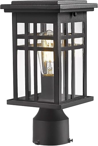 zeyu Exterior Post Light, Outdoor Pole Lantern Pillar Light Fixture with Clear Glass Shade and Black Finish, 20068-P BK