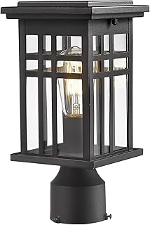 Zeyu Exterior Post Light, Outdoor Pole Lantern Pillar Light Fixture with Clear Glass Shade and Black Finish, 20068-P BK