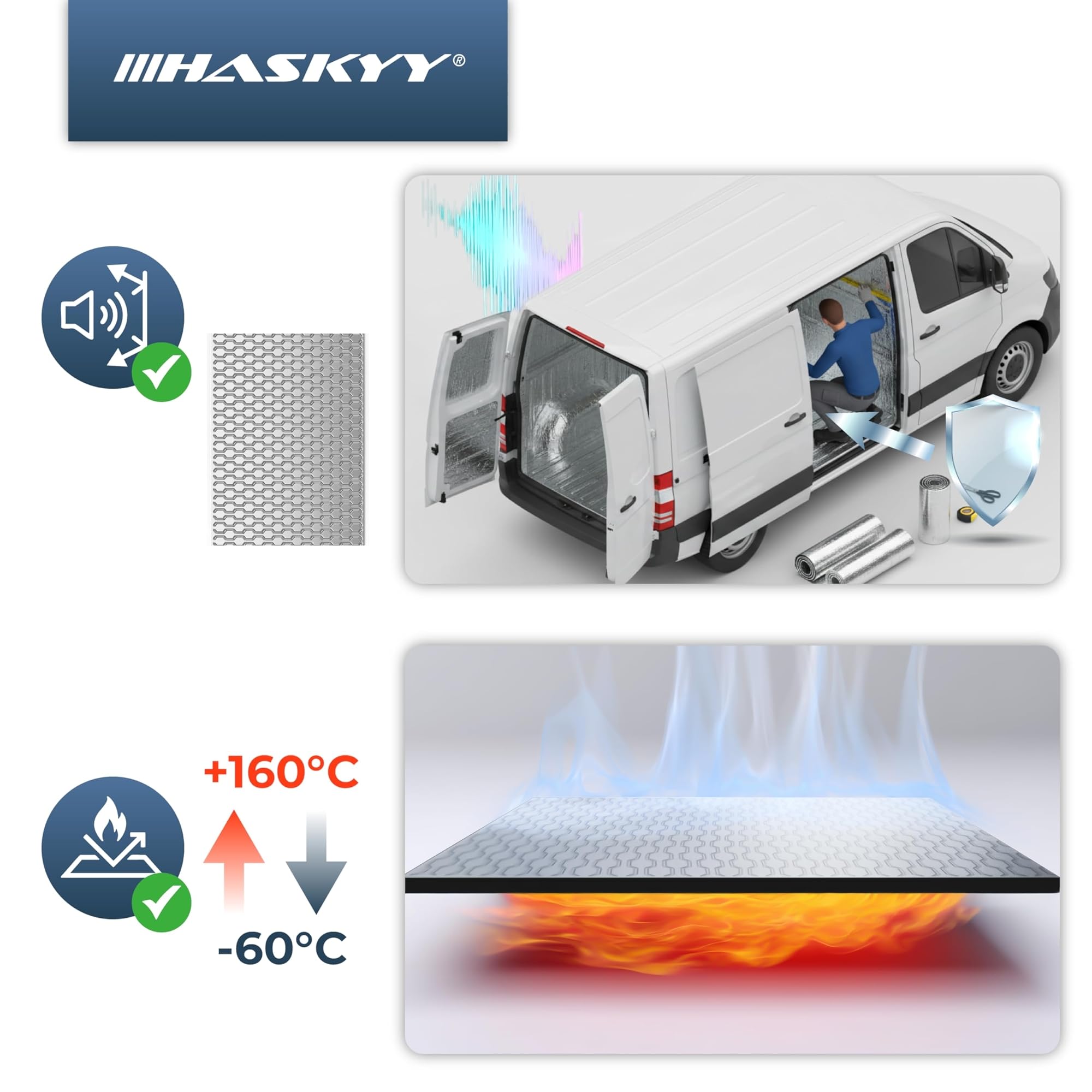 HASKYY Piastre in alluminio butilico da 2 mm, 1,11 m², 500 x 370 mm, 6 x tappetini isolanti anti-rumore, autoisolanti per auto, isolamento acustico e isolamento acustico