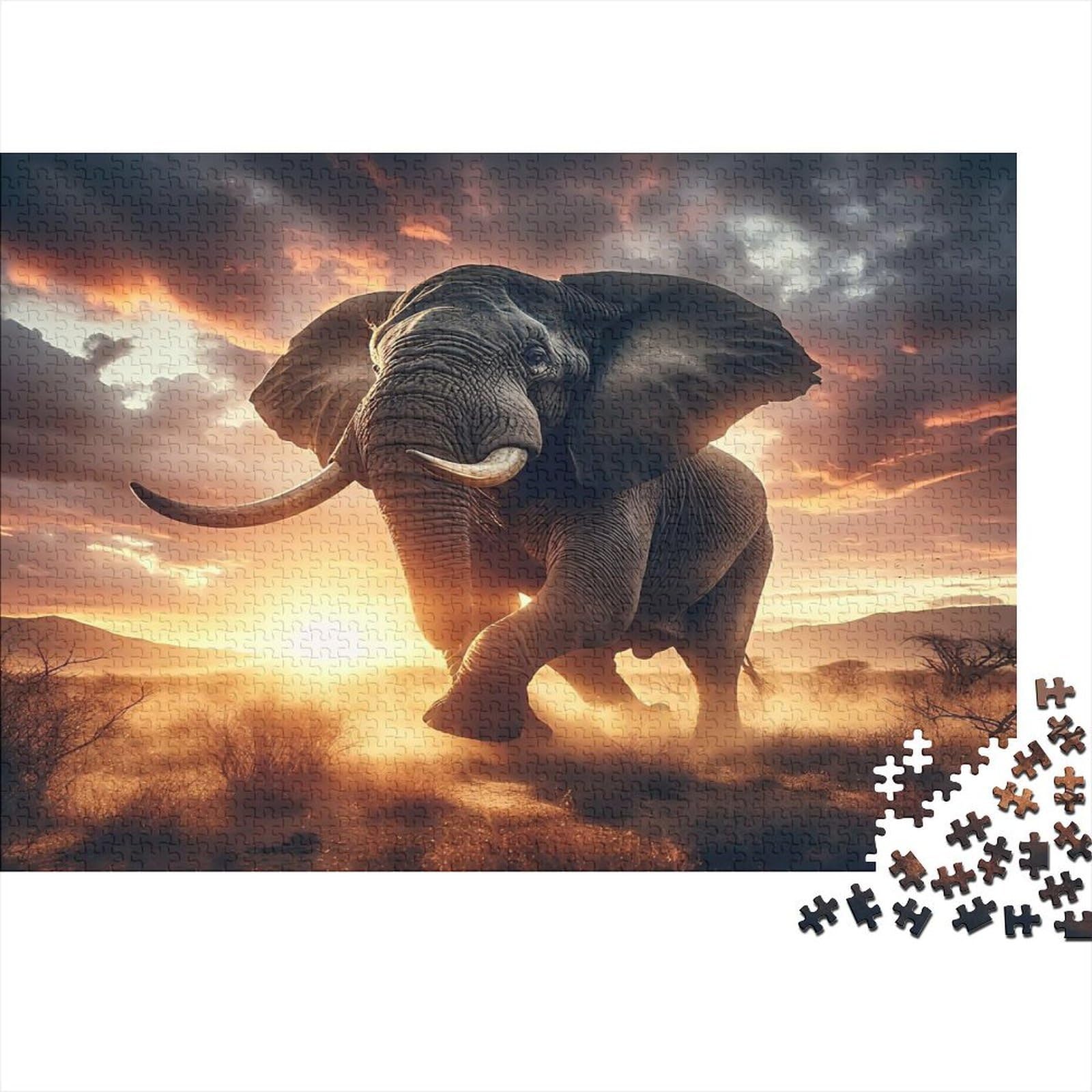 Wild Elephant 1000 Piece Jigsaw Puzzle Cardboard for Adults African Savannah Scenery Relaxation Focus Family Interaction Home Decor Gift 38x26cm/1000pcs — image 1