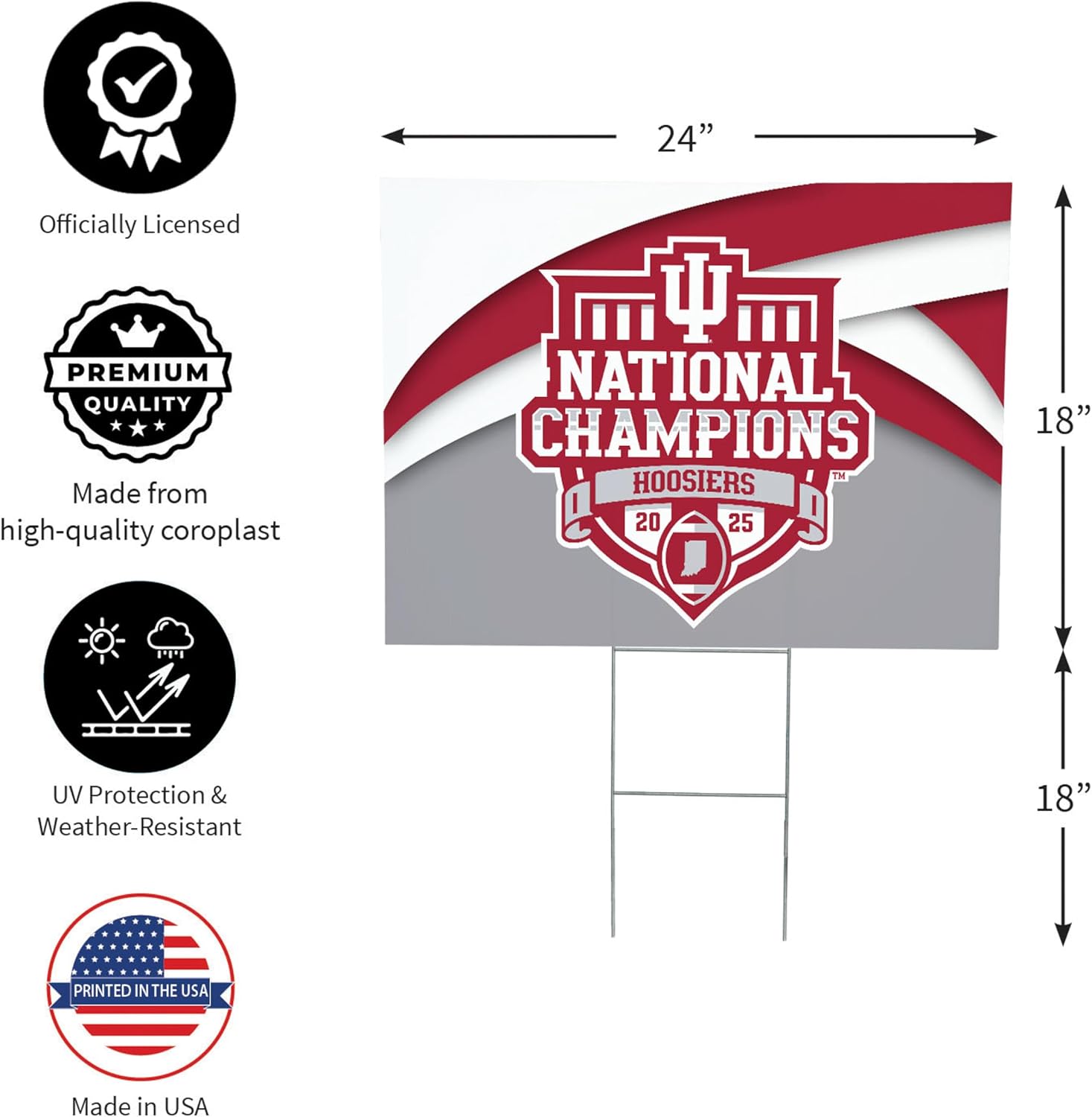 NCAA Indiana University Yard Sign, CFP National Champions 2025-26, Outdoor Coroplast College Yard Signs with Stakes 18x24, Collegiate Sports Fans Welcome Signs for Lawn