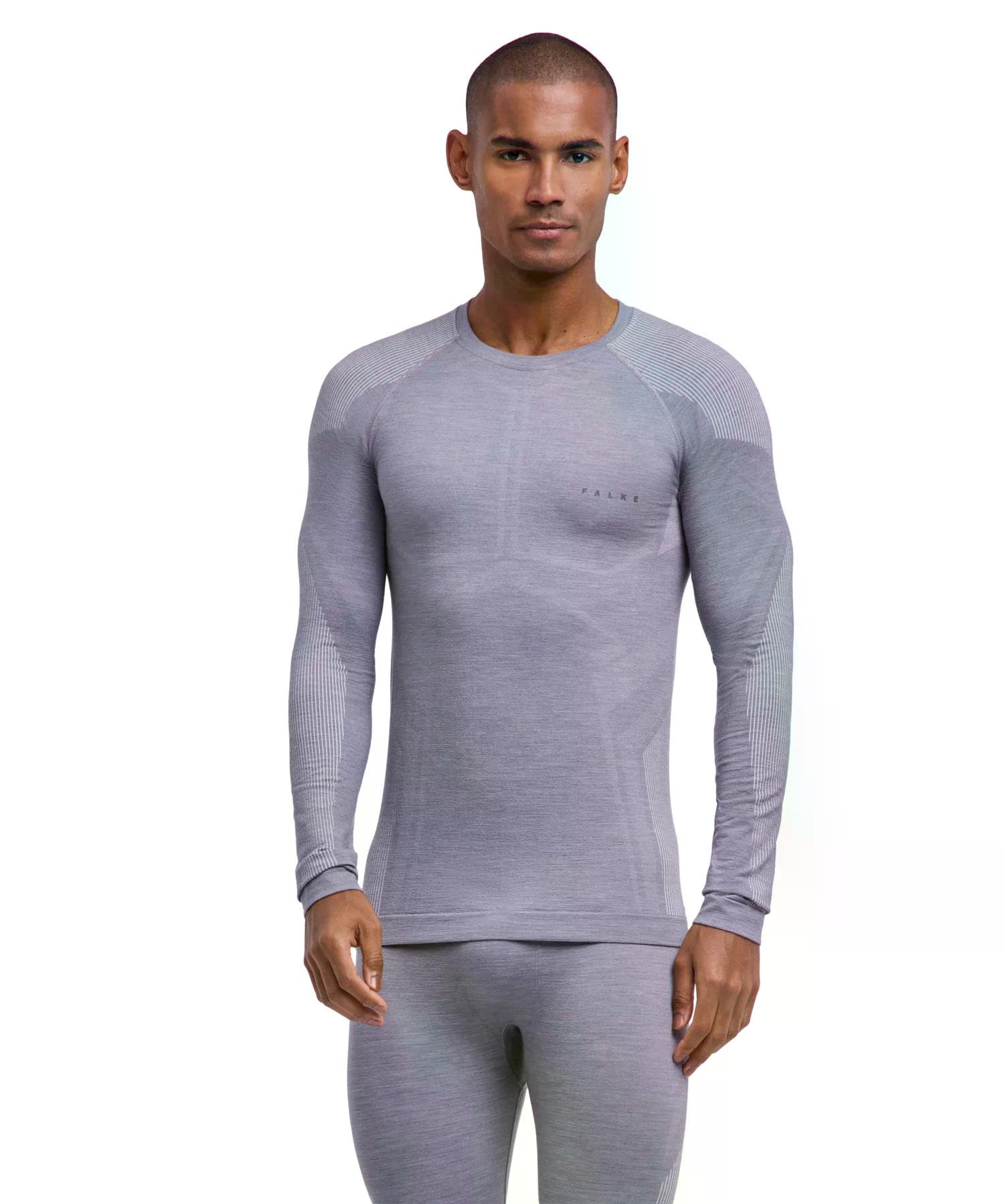 FALKE Mężczyźni Warstwa podstawowa (góra) Wool-Tech Light M L/s Sh wełna materiał funkcjonalny regulujące klimat 1 Sztuka, Szary Grey-Heather 3757, XXL