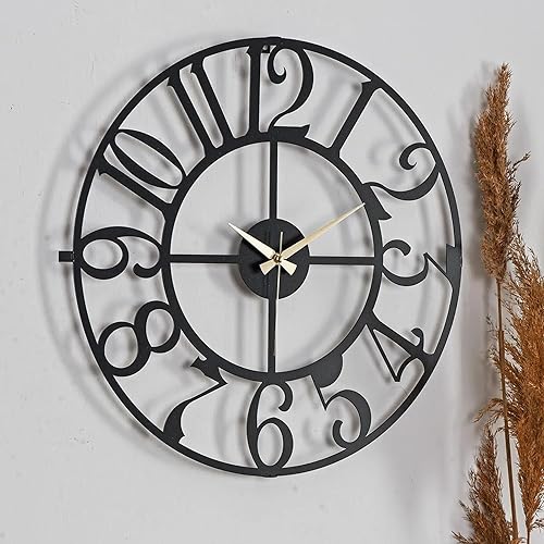 Miniatura 72 de Reloj de pared de metal de 20 pulgadas, redondo, silencioso, moderno, analógico, grande, funciona con pilas, reloj de pared para sala de estar, Negro