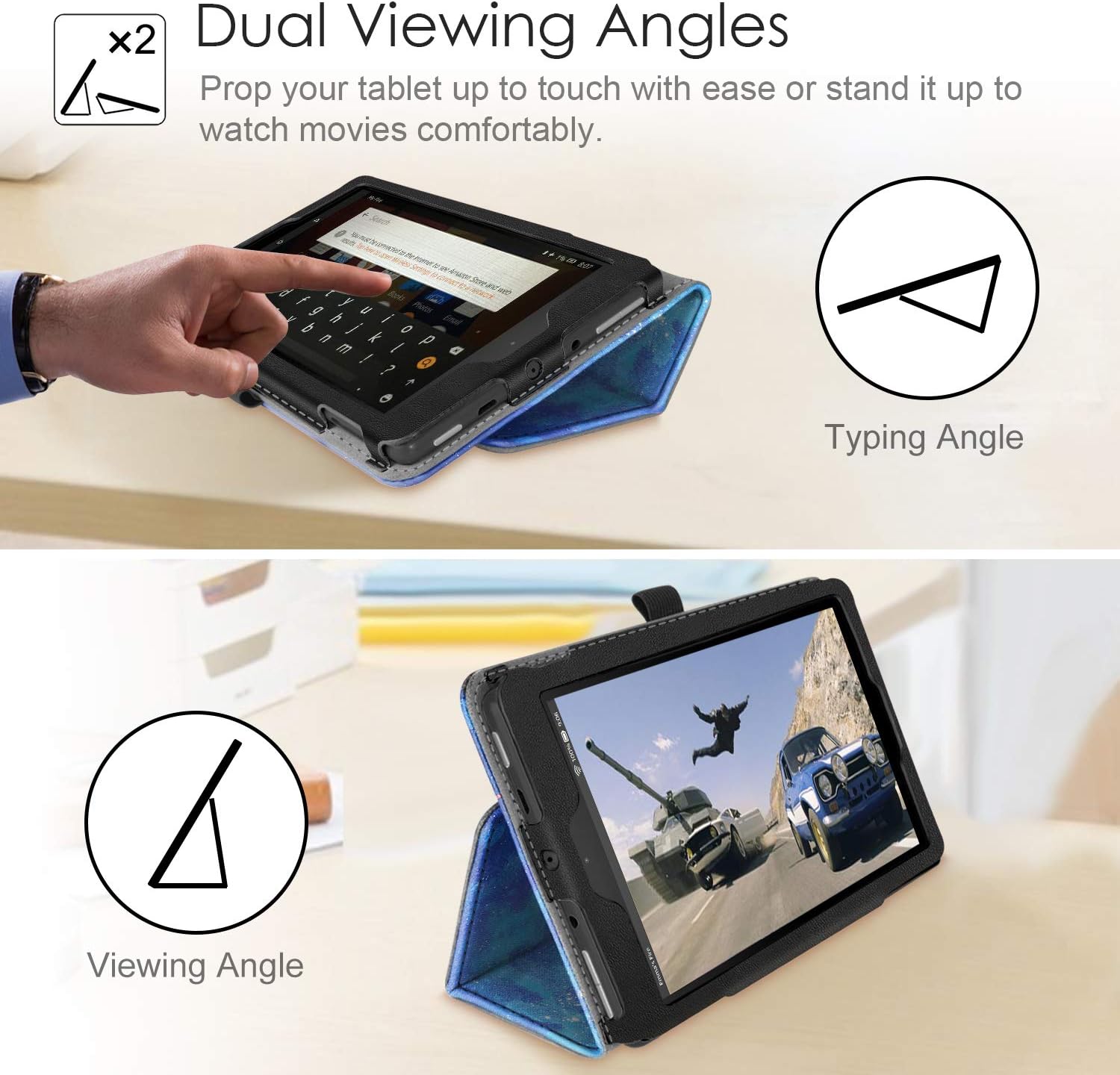 Fintie Folio Case for Amazon Fire 7 Tablet (9th Generation, 2019 Release) - Slim Fit PU Leather Standing Protective Cover with Auto Wake/Sleep, Starry Sky