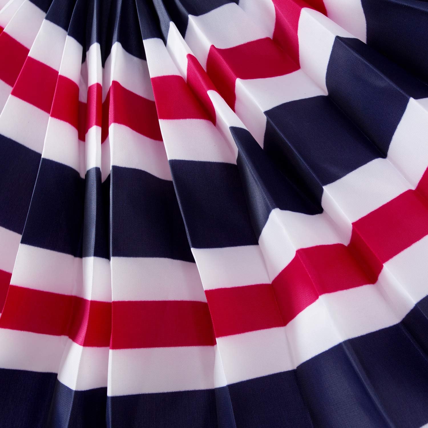 (2 Pack) 36”x18” Striped Red, White and Blue Patriotic Nylon Pleated Bunting Flag Decor w/Grommets- July 4th American Flag Outdoor Use- Americana Inside Outside Porch, Rail, Window Decoration (3x1.5)
