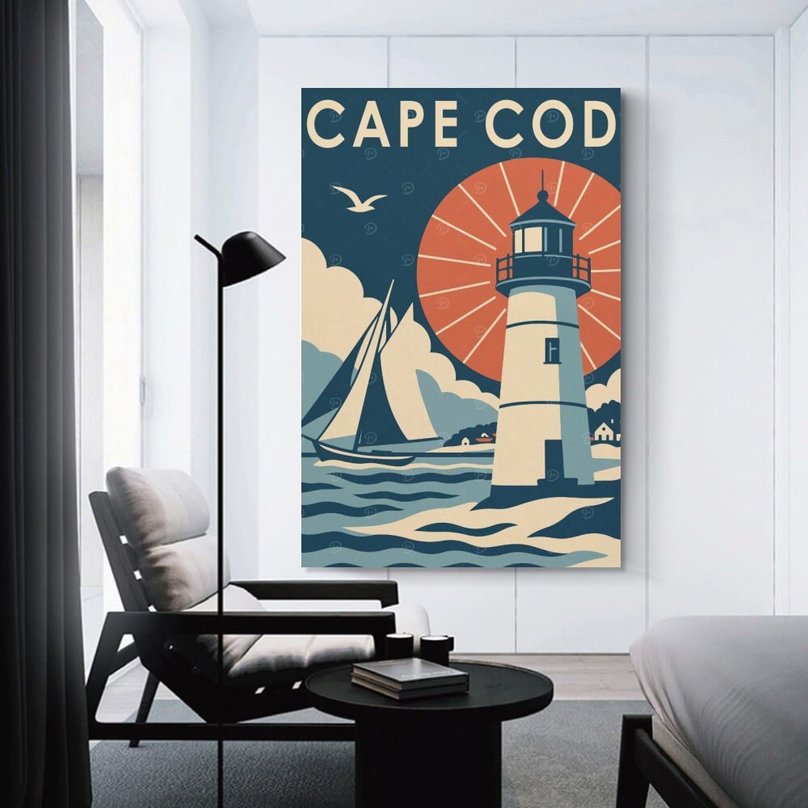 Junmoney Hanging Wall Art Cape Cod Travel, 24x36inch(60x90cm), for Wall Displays, Bedrooms Or Room Updates, Wall Decor Suited to Curated Displays