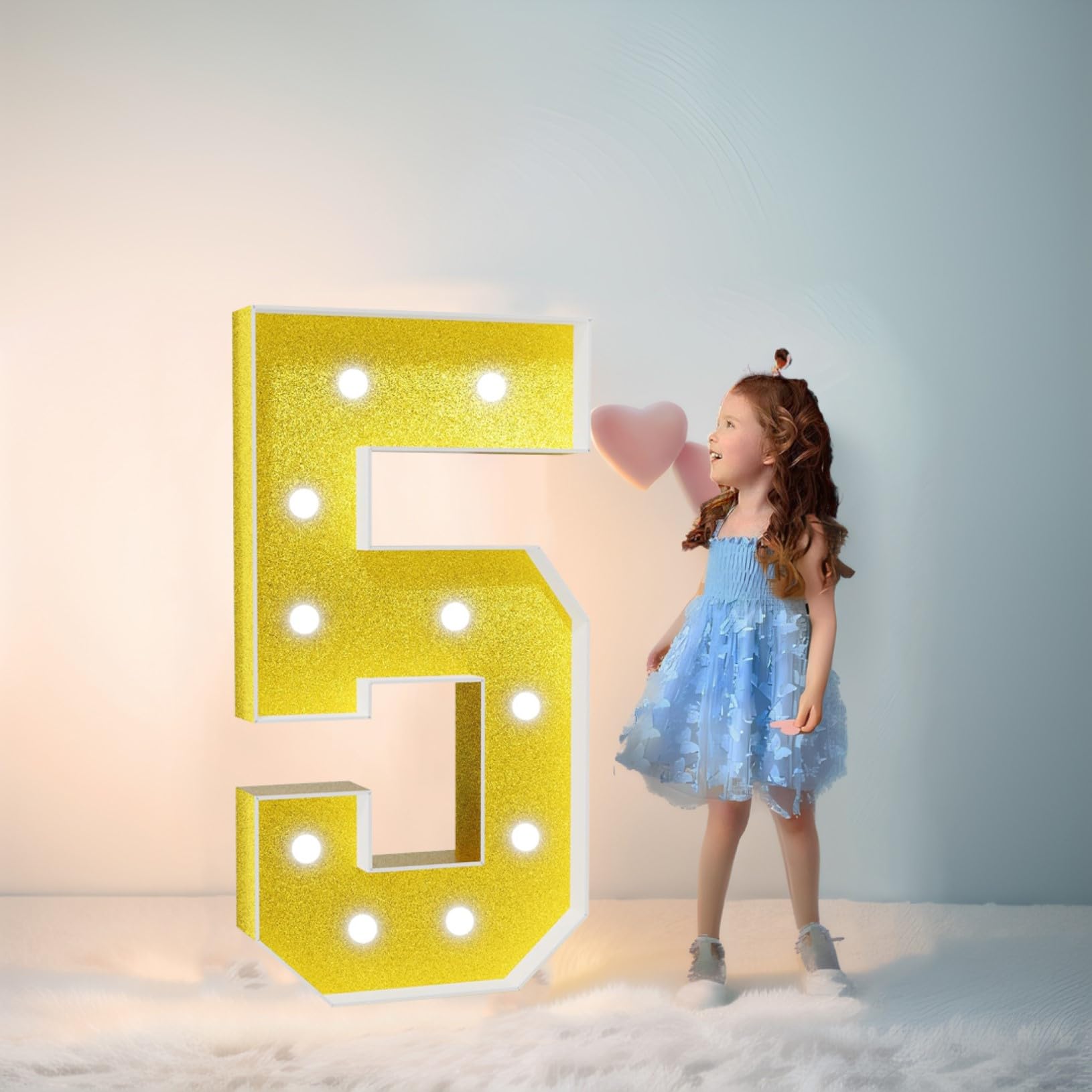 120cm-4ft Gold Giant LED Light Up Numbers 5, Mosaic Marquee Light Up Sign, LED Number Lamps for Valentine's Day Birthday Christmas
