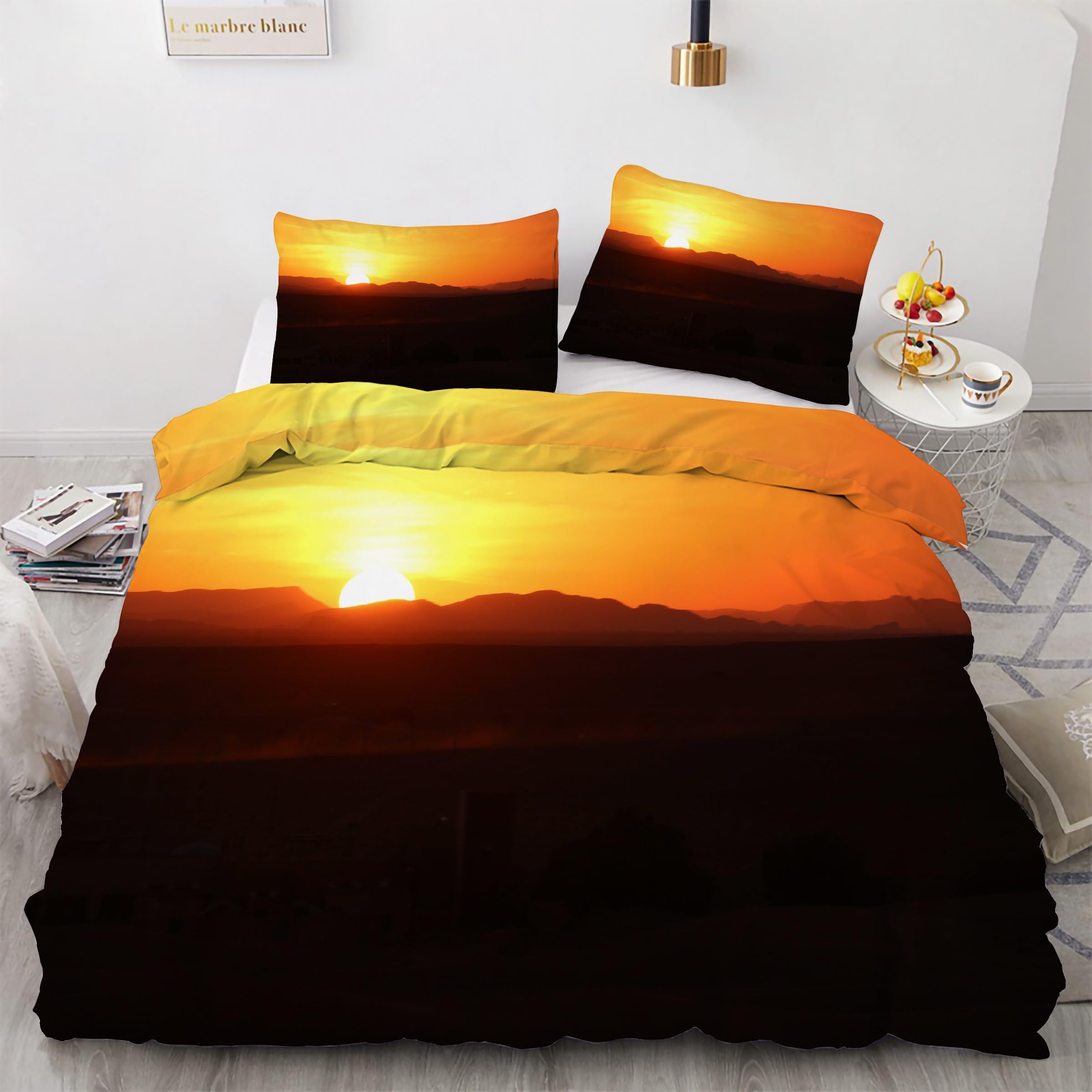 Housse de couette soleil rouge et parure de lit 90x190 pour une chambre lumineuse