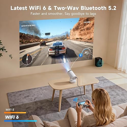 Miniatura 4 de SGV Mini proyector inteligente para dormitorio, soporte 4K, proyector portátil para exteriores con Android 12, WiFi y Bluetooth 5.3, Keystone