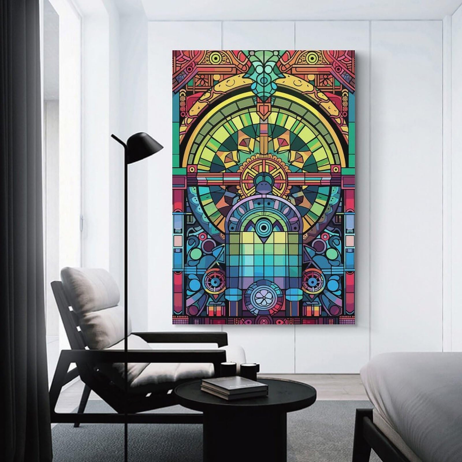 Junmoney Abstract Stained Glass Window Hanging Wall Art, 20x30inch(50x75cm), for Bedroom, Guest Room Or Reading Nook, Home Artwork with A Soft Interior Feel