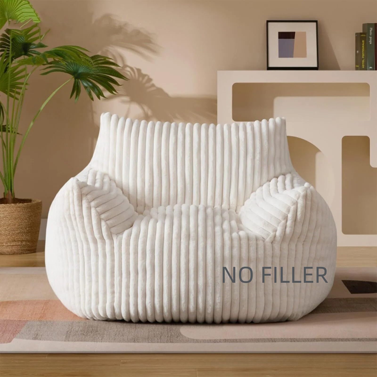 SXBCyan Funda para Sillón Puff de Piel Sintética (Sin Relleno) Lavable Ultra Suave, Sillón Sofá Perezoso para Niños y Adultos, Asiento De Suelo, Muebles De Sala De Estar(1-Seat-White)