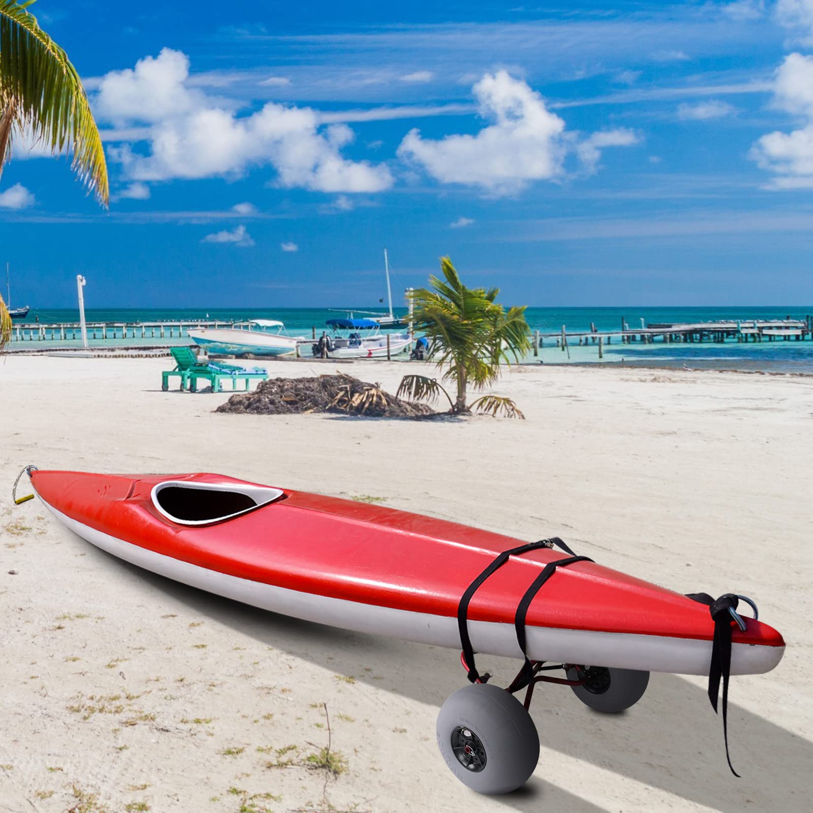 Bonnlo Kayak Beach Cart with Balloon Wheels Canoe Dolly Foldable Paddle