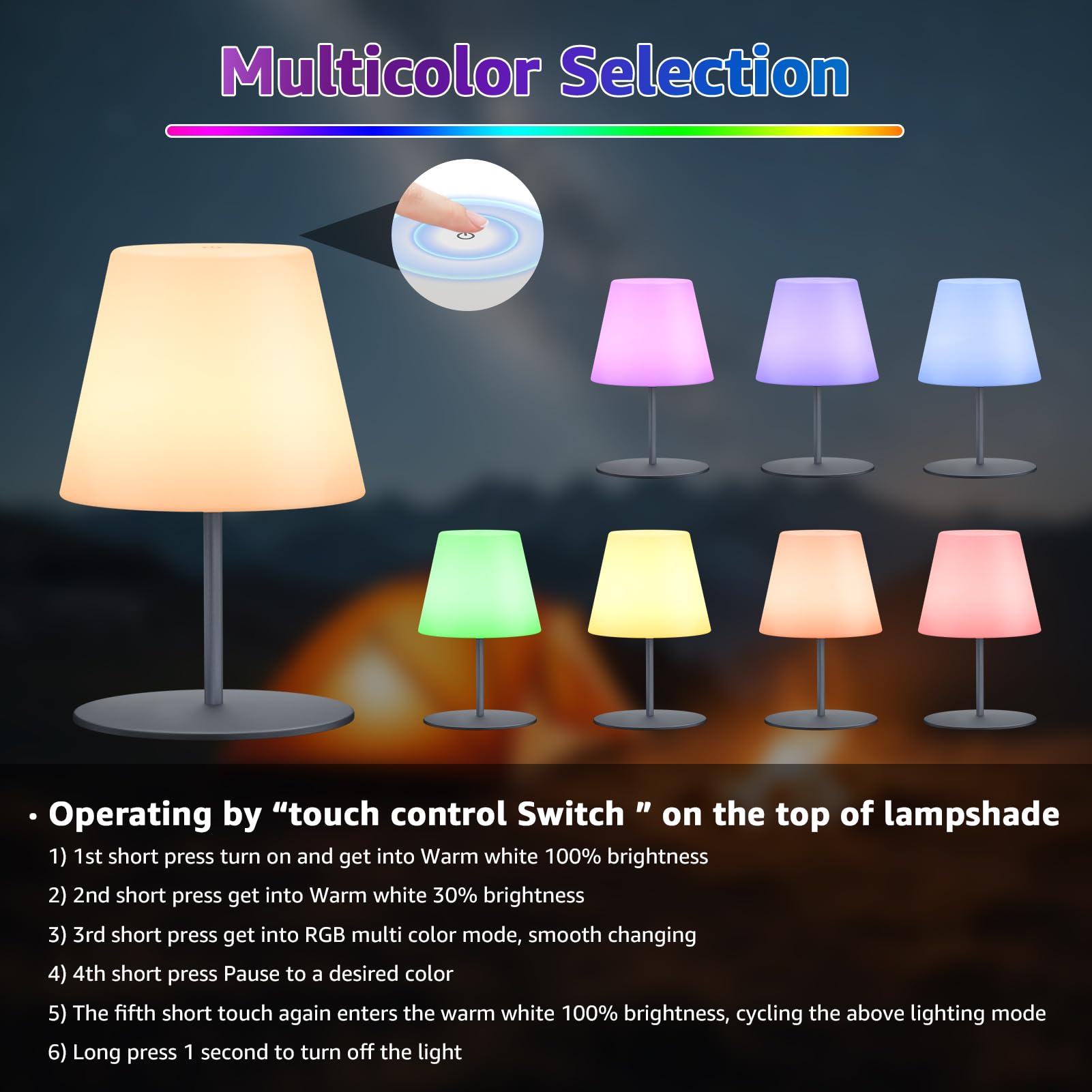 Juego de 2 lámparas LED de mesa inalámbricas, pequeñas, regulables, 8 colores, USB-C, recargables, para salón, balcón, patio, terraza