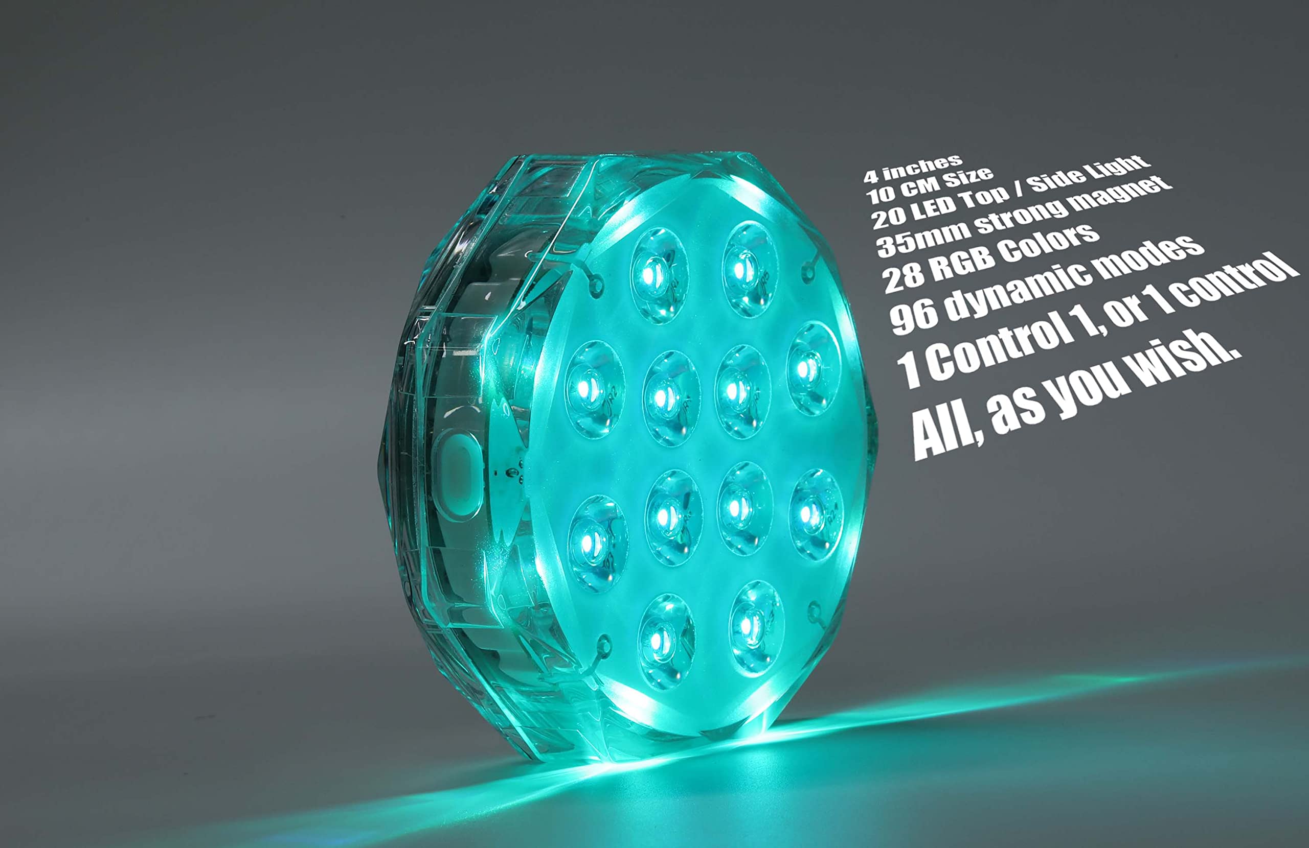 Qoolife 4" 20LED Magnetic Submersible LED Light - Emparejamiento con mando a distancia, control en grupos, luces sumergibles recargables impermeables para piscinas, brillante y fuerte imán (2 Pack)