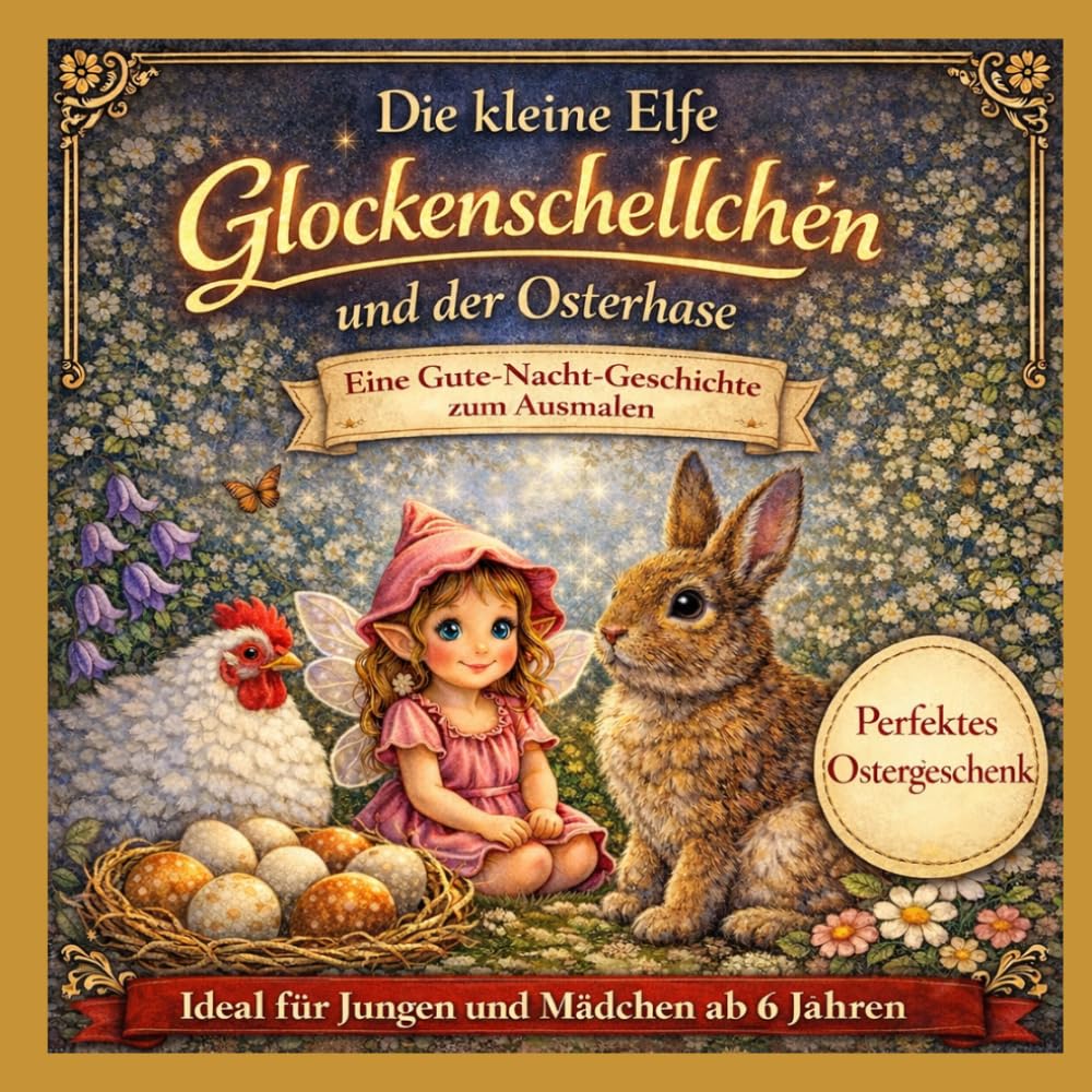 Die kleine Elfe Glockenschellchen und der Osterhase: Eine Gute-Nacht-Geschichte zum Ausmalen (Die Abenteuer von Glockenschellchen)