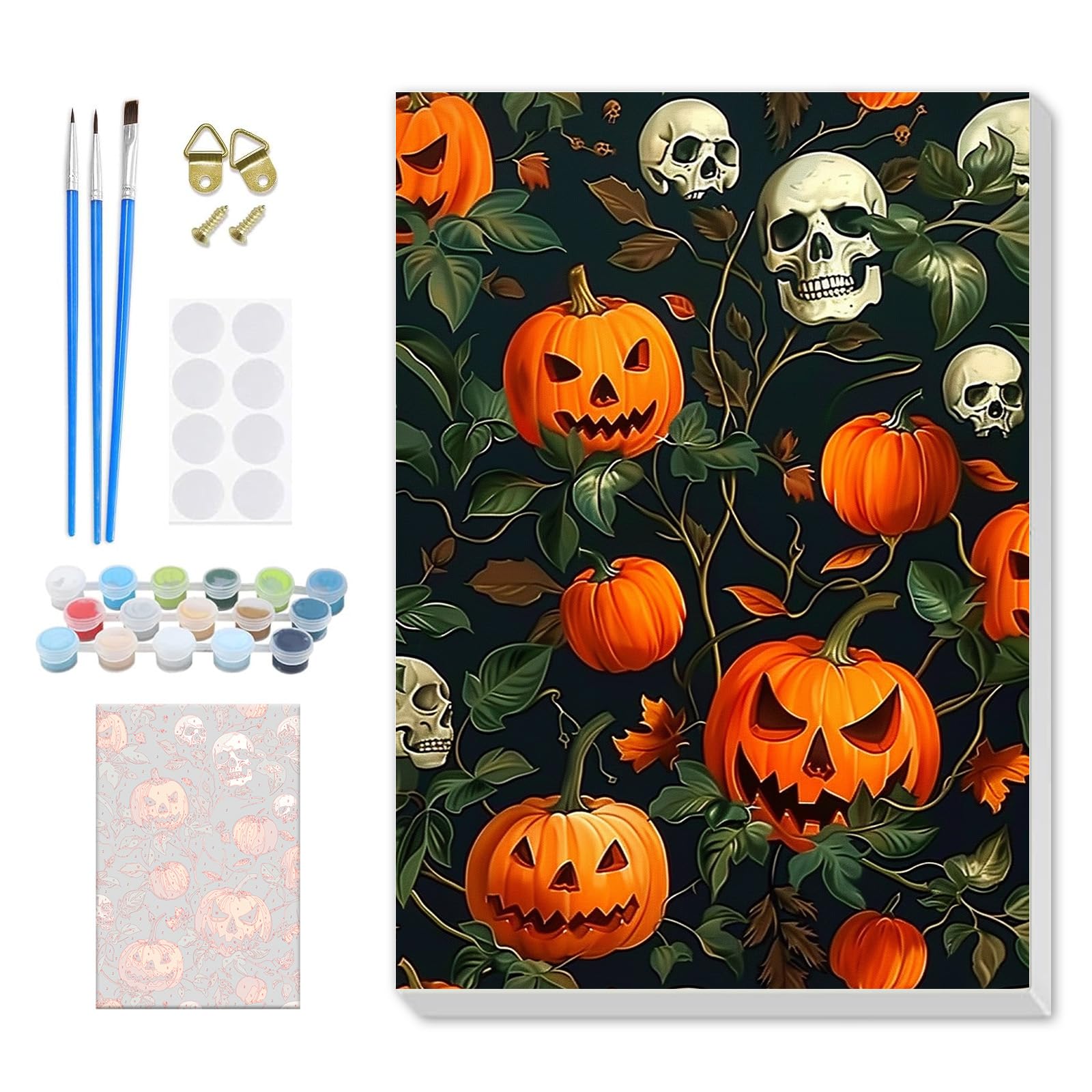 DOMROM Pumpkin Paint by Numbers Kit for Adults Beginner, Halloween Adult Paint by Number Kits on Canvas, DIY Acrylic Oil Easy Painting by Numbers for Home Wall Decor 8X12 inch (Skull Pumpkin)