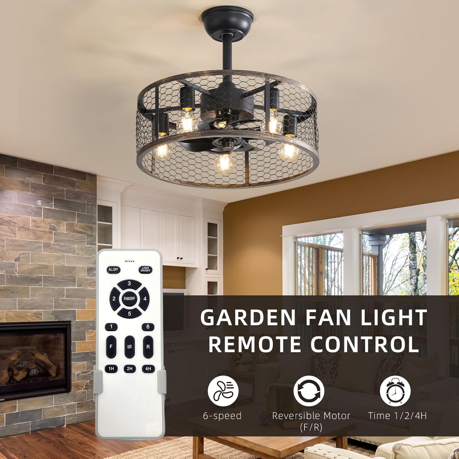 19.7In Classic Ceiling Fan with Light, Timing Function, 3 Speeds, Vintage Style (Note:No Warranty on Bulbs)