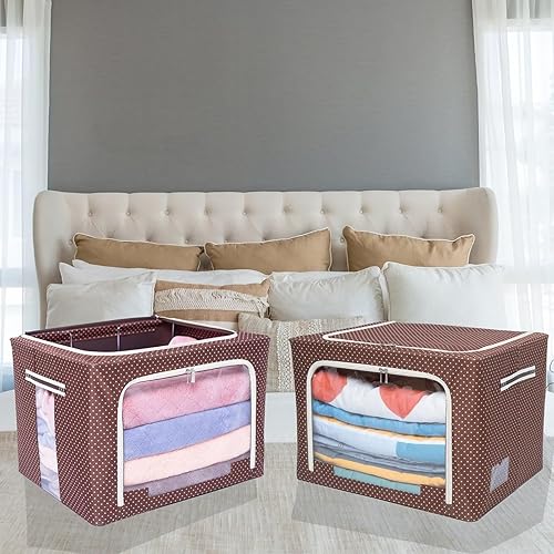 Miniatura 4 de Caja de contenedores de almacenamiento de ropa con marco de acero apilable Ventana transparente plegable para ropa de cama de suéter