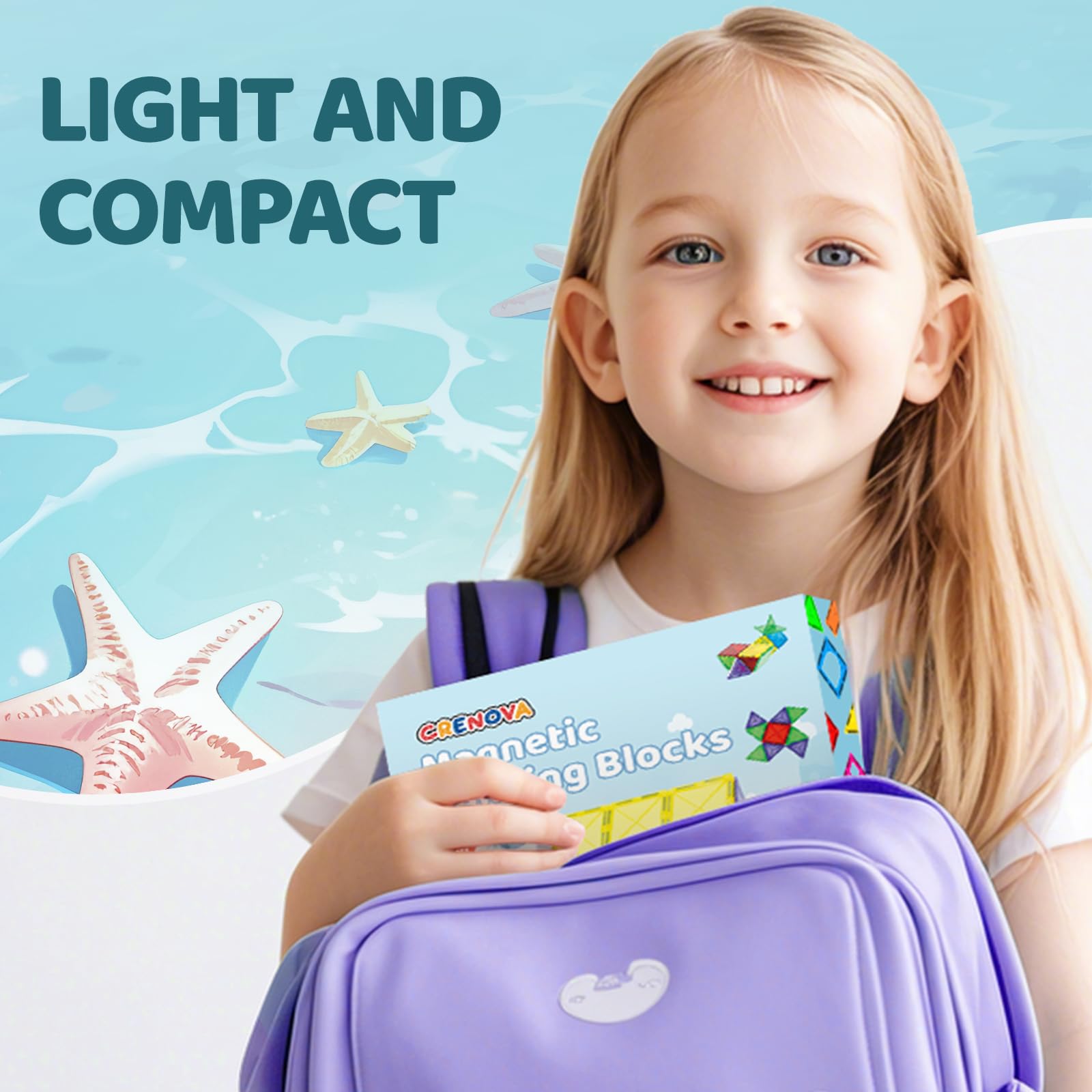 Crenova Mini Magnetic Tiles Toddler Toys, Travel Set Magnetic Building Blocks for Kids Ages 3+, Educational Toy for Boys Girls for Sensory Play Preschool Learning Classroom Must Haves Decor