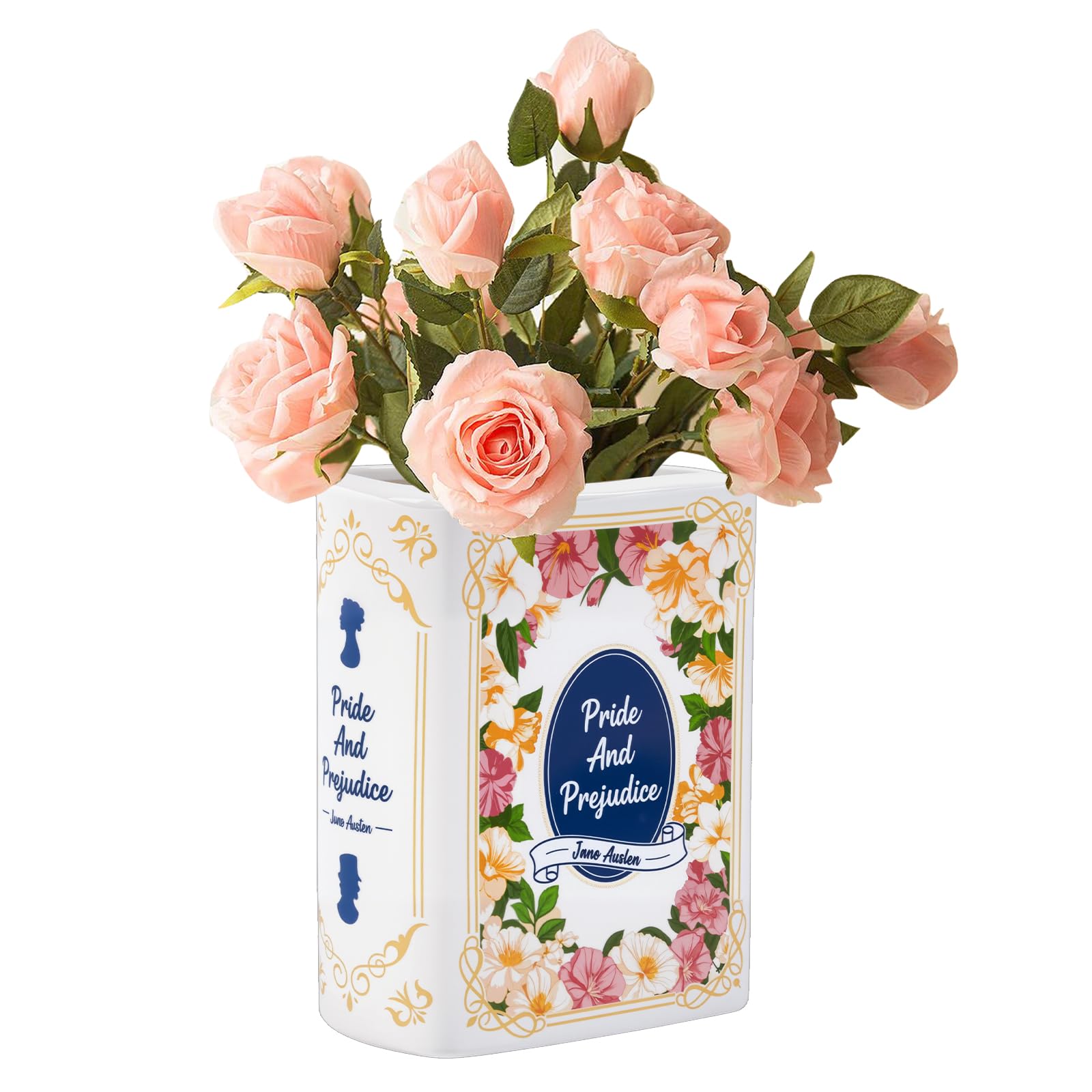 TWINKLEMON Book Shaped Decorative Vase, Vintage Rose Ceramic Book Vases for Flowers, Creative Aesthetic Book-Shaped Flower Vase for Bookshelf Home Office Table Living Room Bedroom Accessories Decor