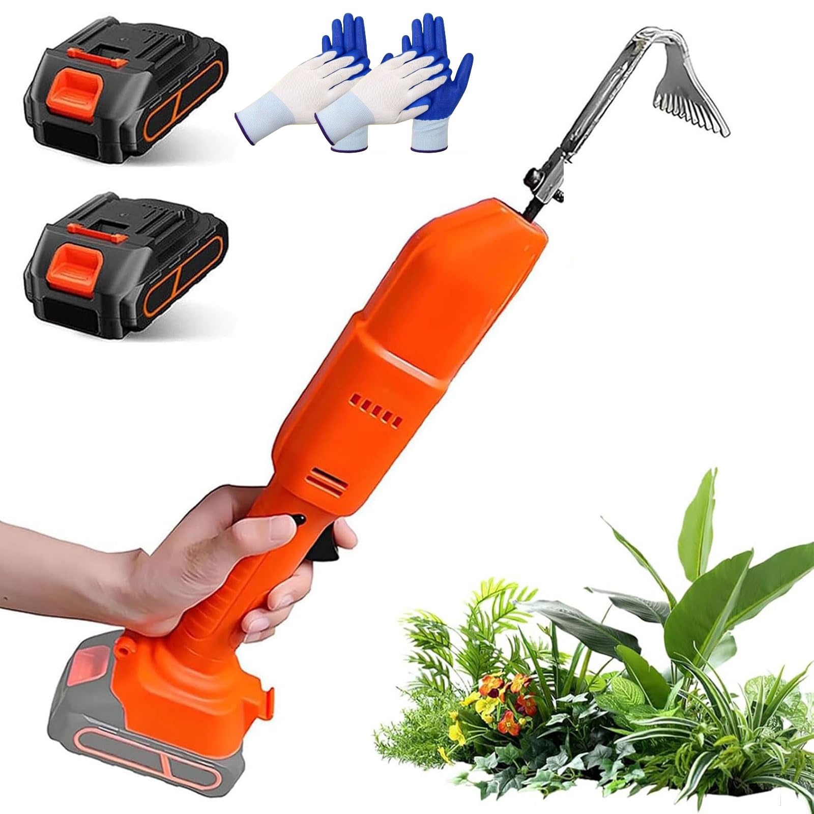 Azada cultivadora eléctrica y desmalezadora – Herramienta de excavación de mano con batería y guantes para desmalezar, césped, invernaderos y recuperación de tierras