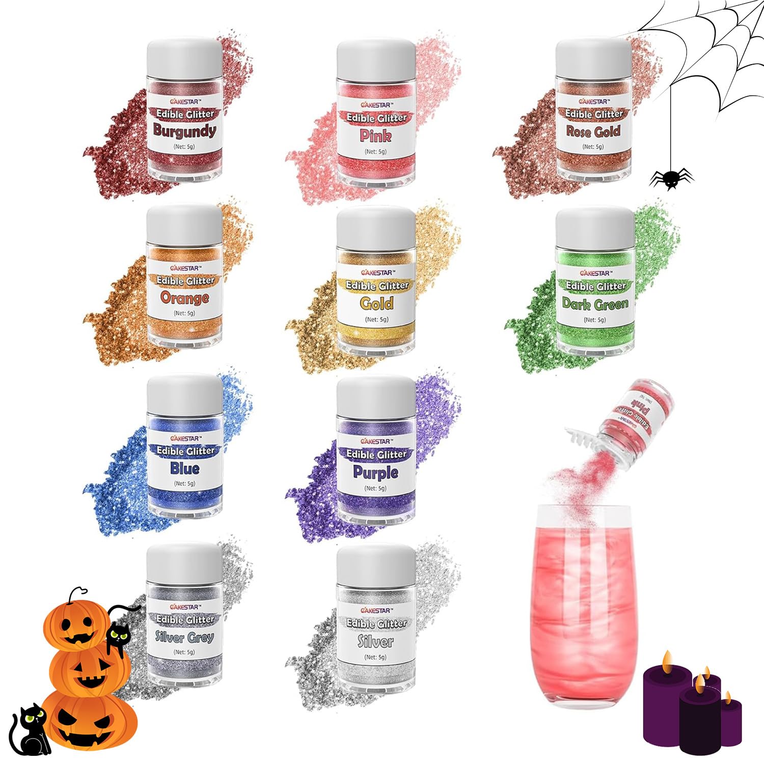 Edible Glitter for Cocktails, 10 Colors Easter Decorations Luster Dust Edible, Food Grade Shimmer Dust, Edible Glitter Powder for Drinks, Easter Eggs, Candy, Baking, Strawberries, Cupcakes, Cookies