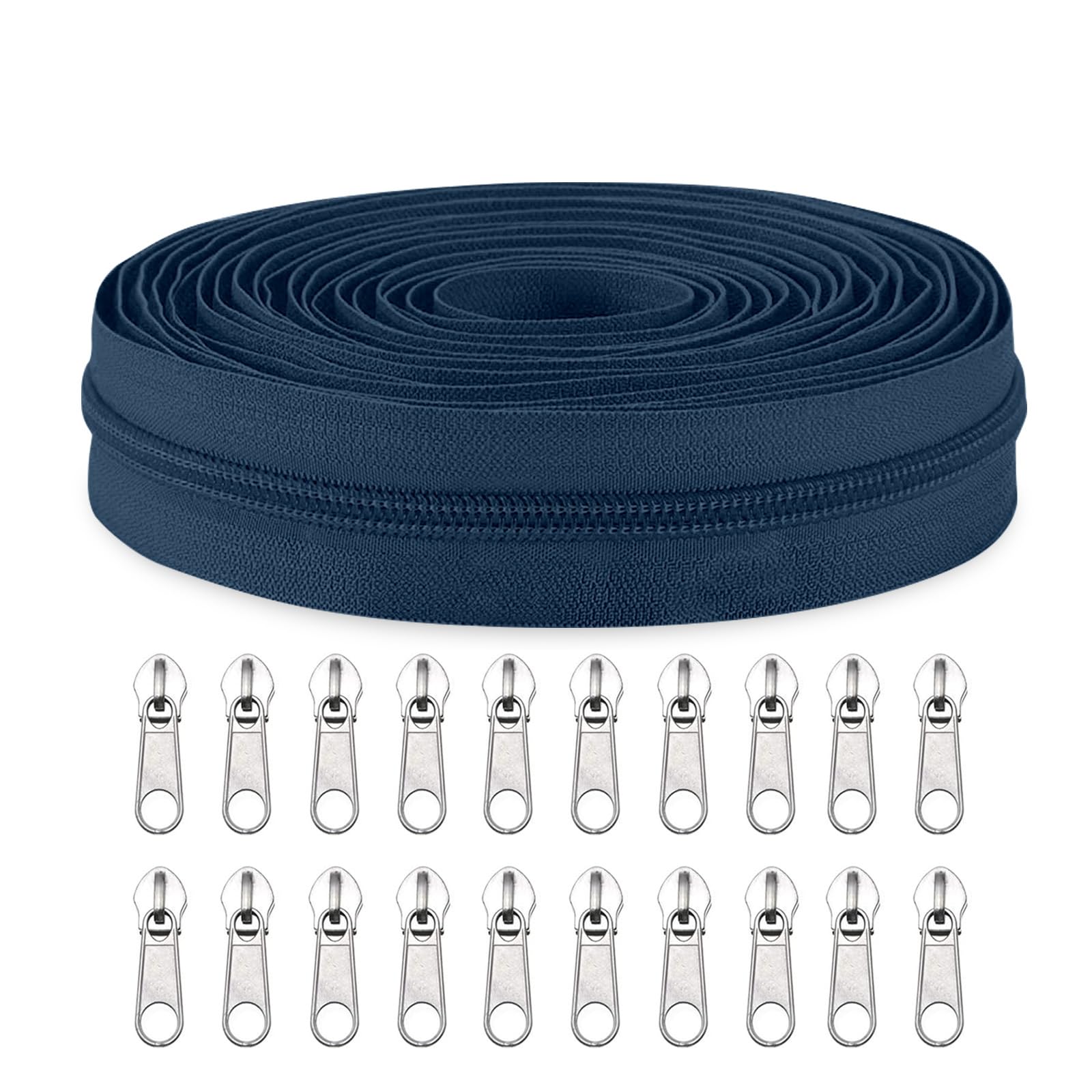 Sawoake #3 Nylon Coil Zippers by The Yard Bulk 10 Yards with 20pcs Zipper Sliders for DIY Sewing Tailor Craft Bag Garment Home Textile…(DarkBlue)