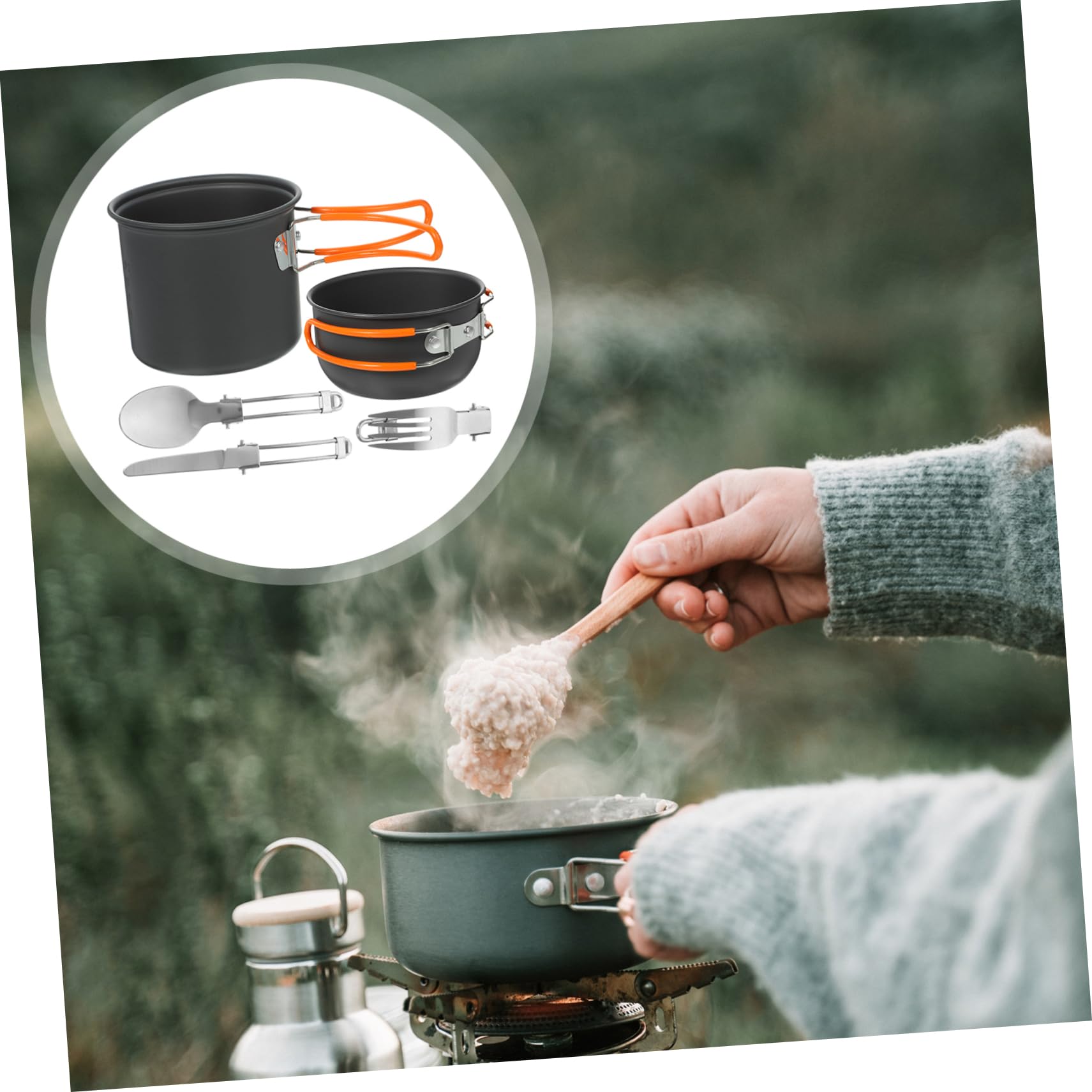 ibasenice 1 Ensemble Casseroles de Camping Kit Ustensiles de Cuisine Portable pour Pique Randonnée et Barbecue Parfait pour Activités Plein Air