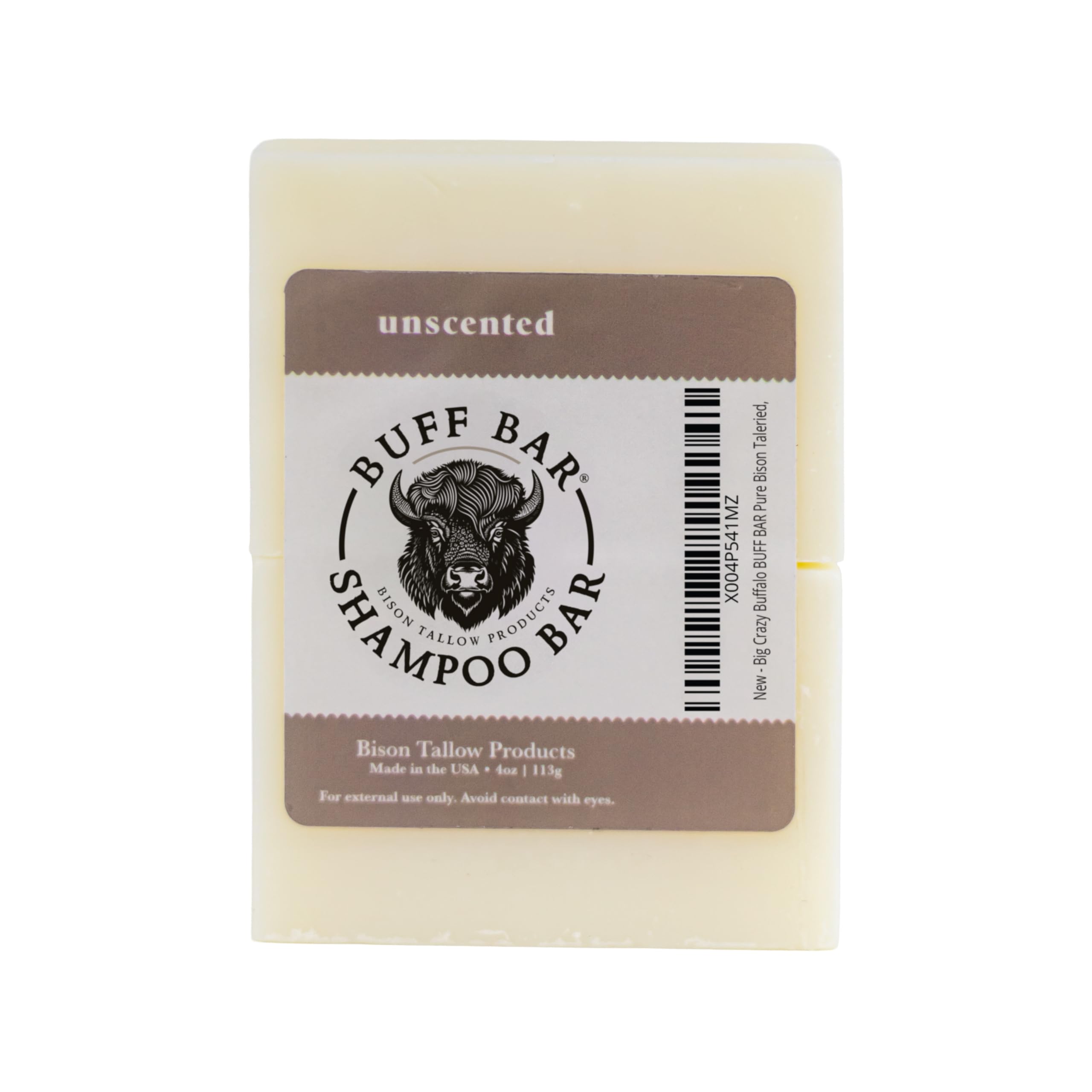 Big Crazy Buffalo BUFF BAR Pure Bison Tallow Buff Shampoo Bar, Unscented, (2 pack) - Cleans, Moisturizes, Naturally Derived, No Dyes, No Chemicals, No