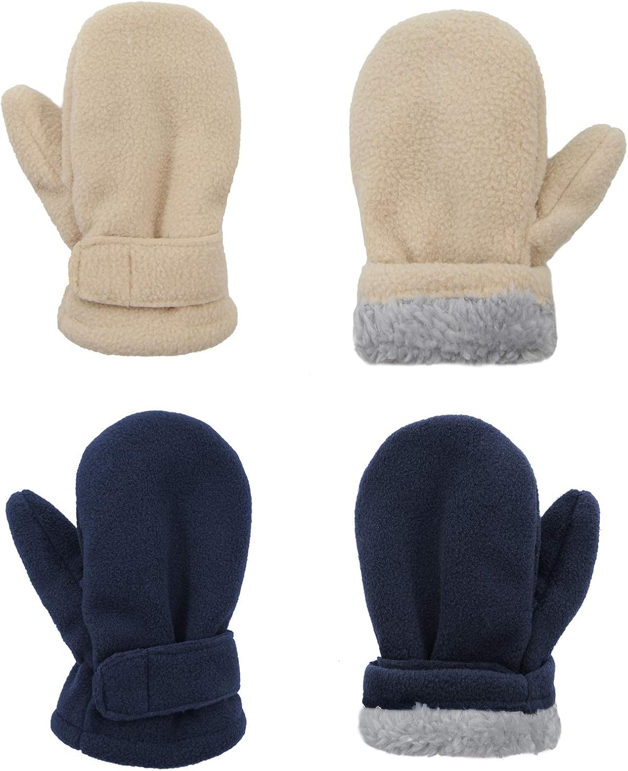 American Trends 2 Pairs Toddler Mittens Unisex Lined Fleece Gloves Winter Warm kids Mitten for Baby Boys and Girls