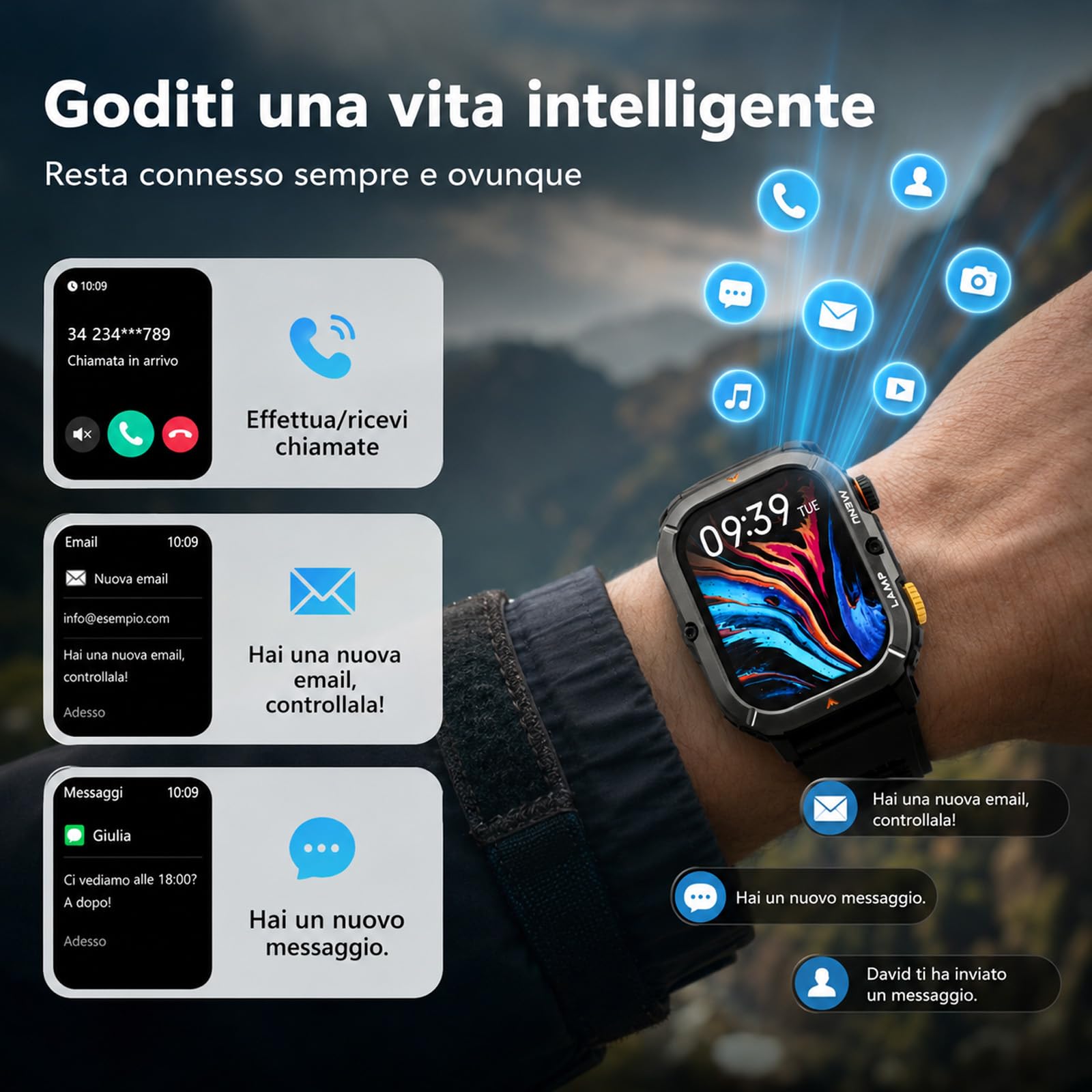 AGM Legion 3 Ultra Smartwatch Uomo,100+ modalità sportive,torcia | Corpo robusto in metallo completo,Display AMOLED da 1.95 pollici,Impermeabile 5ATM,Chiamate Bluetooth,