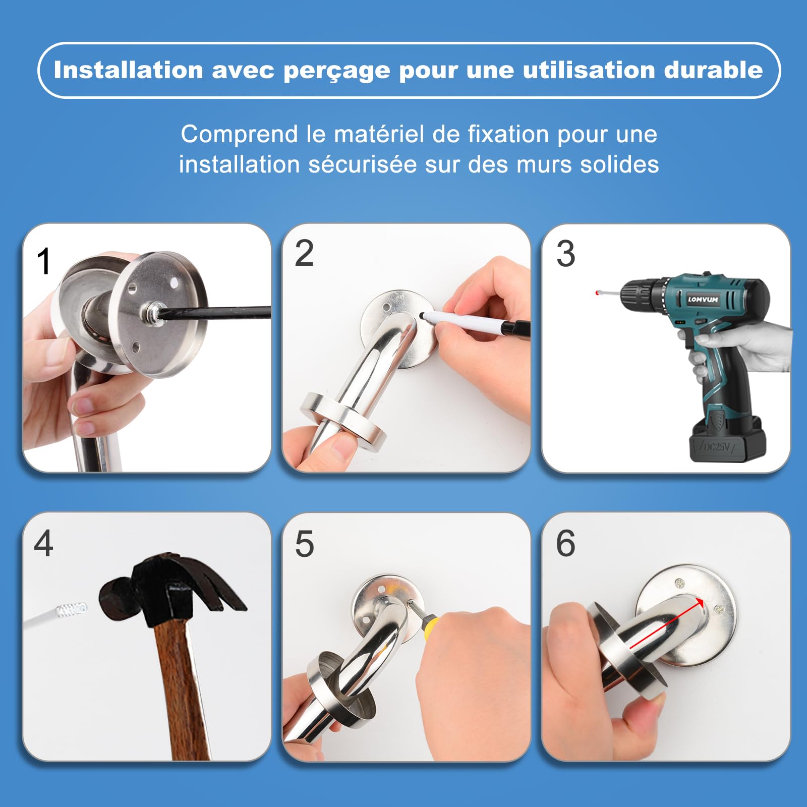YF Barre d'Appui, Poignée de Sécurité 80 cm en Acier Inoxydable 304 pour Personnes âgées et Handicapées, Douche, Salle de Bain, Baignoire, Toilettes, Escalier, Intérieur & Extérieur