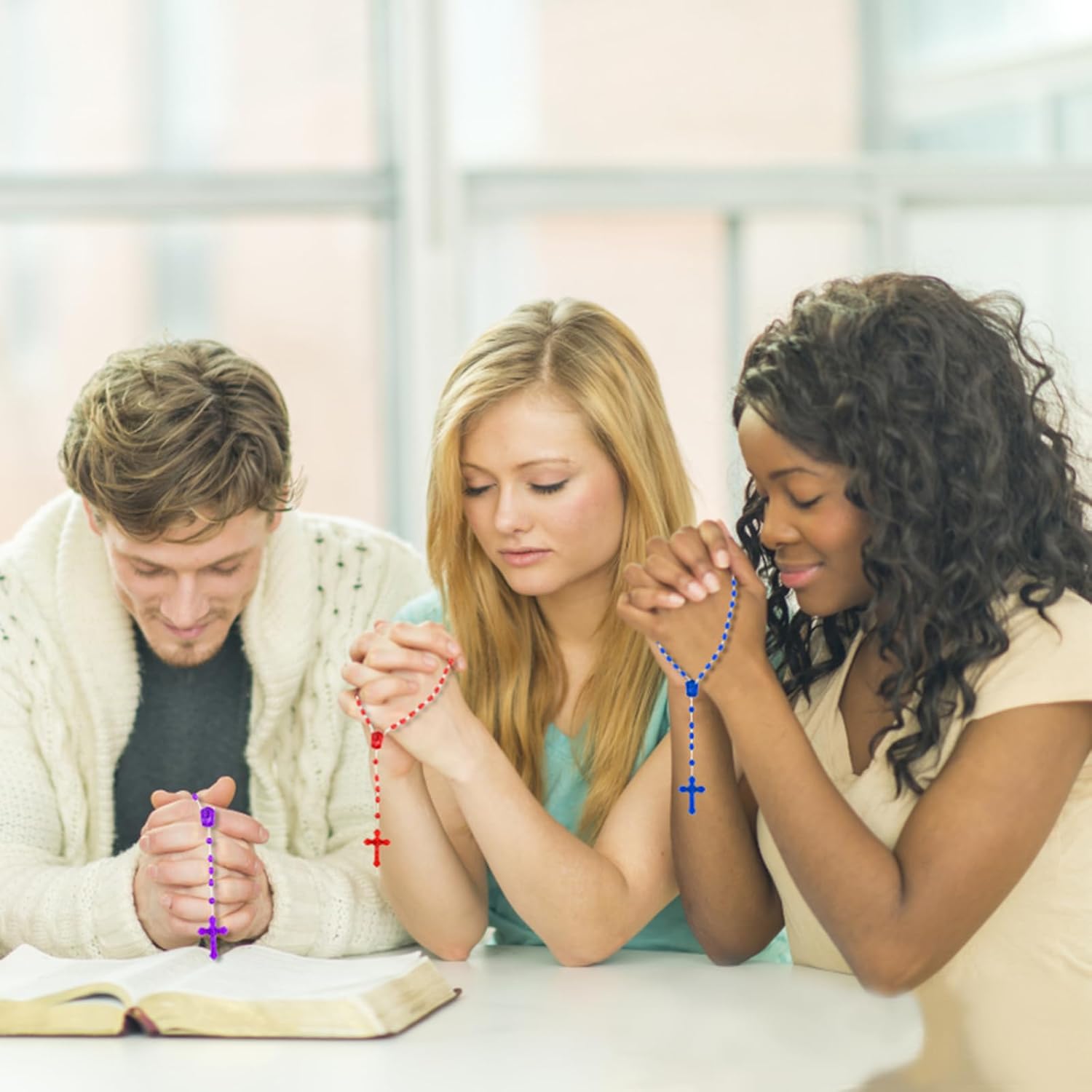 ZYFLSQ Bulk Plastic Rosary Beads Catholic 100 Pack, 17 Inch Assorted Rosary Cross Necklaces 10 Colors - Image 6