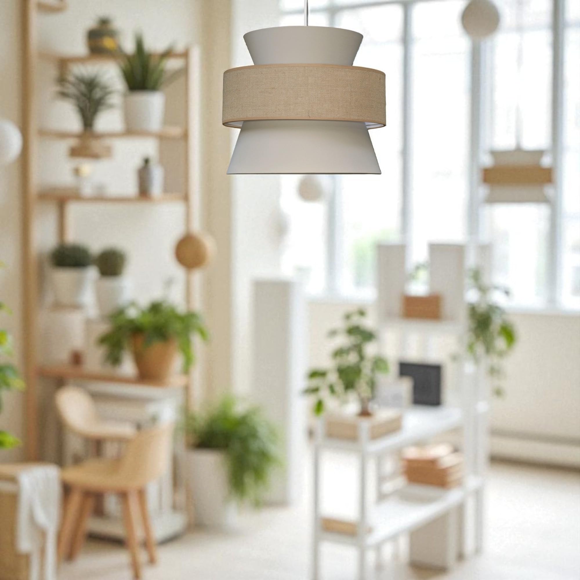 Lampada a sospensione BOHO 2xE27, diametro 38 cm, grande paralume in cotone e juta, per camera dei bambini, soggiorno, camera da letto, cucina, ingresso e ufficio, made in EU