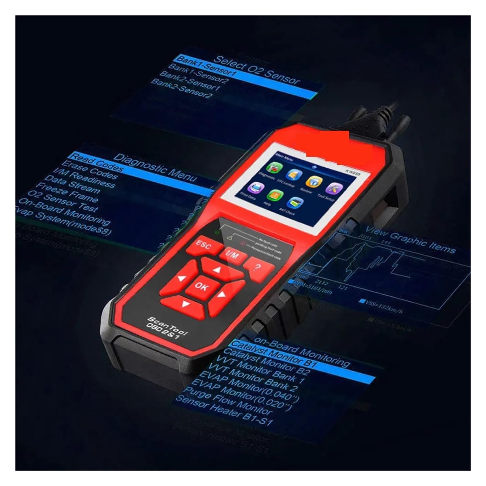 KW850 OBD2 Car Scanner Profesjonalne narzędzia diagnostyczne skanera samochodowego OBD 2 Czytnik kodów samochodowych Kontrola akumulatora silnika,Przyjazny dla użytkownika
