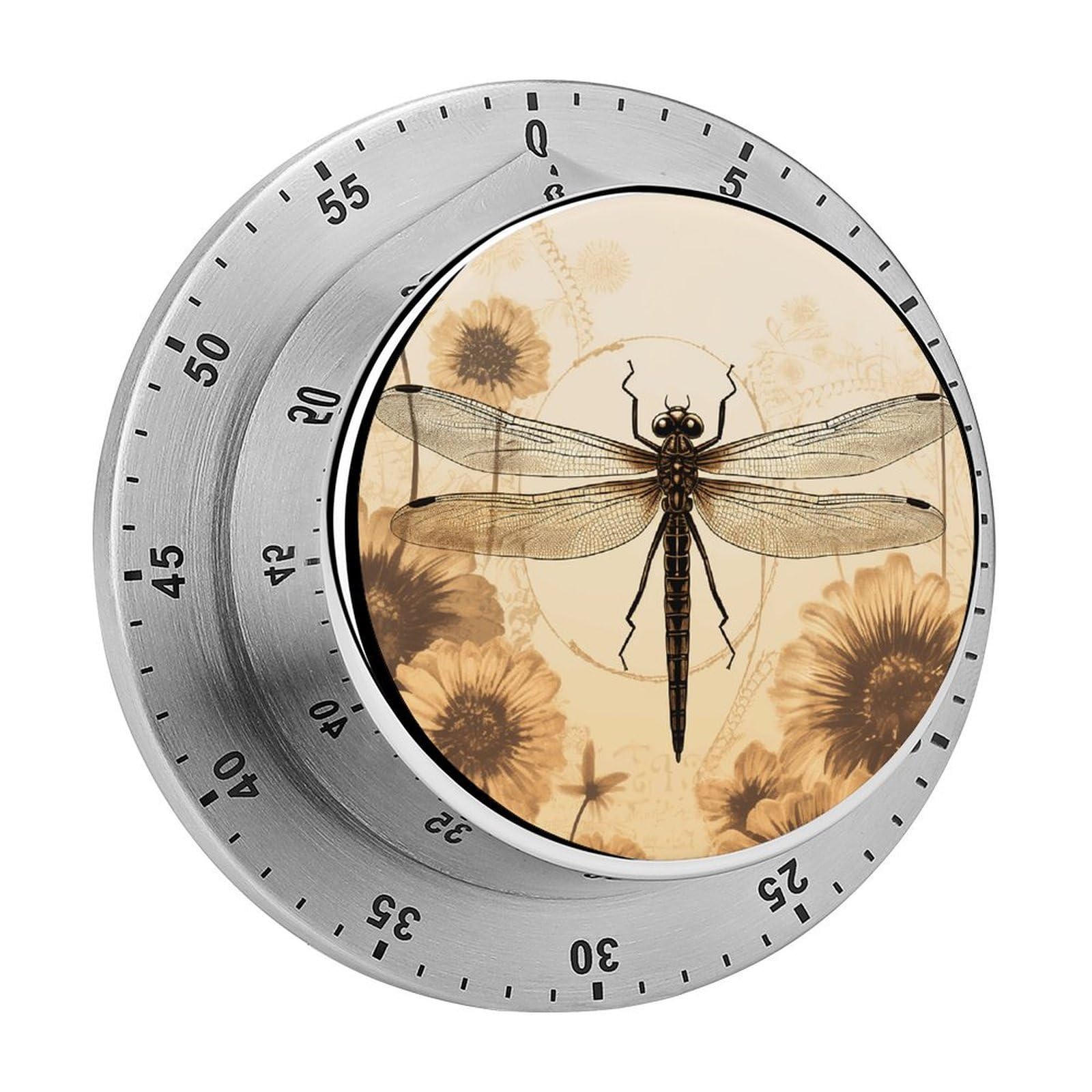 Dragonfly on Sunflower Timer Desk Productivity Teacher Supplies Kitchen Magnetic Countdown Mechanical Timer for Cooking, Egg, Teacher, Exercise, Oven.