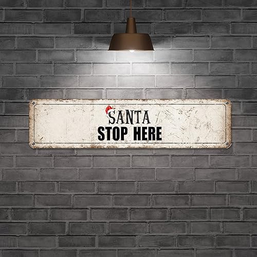 Vista 106 de Santa's Workshop North Pole Street Letreros personalizados de metal para exteriores, letrero de metal de bienvenida para Navidad, decoración