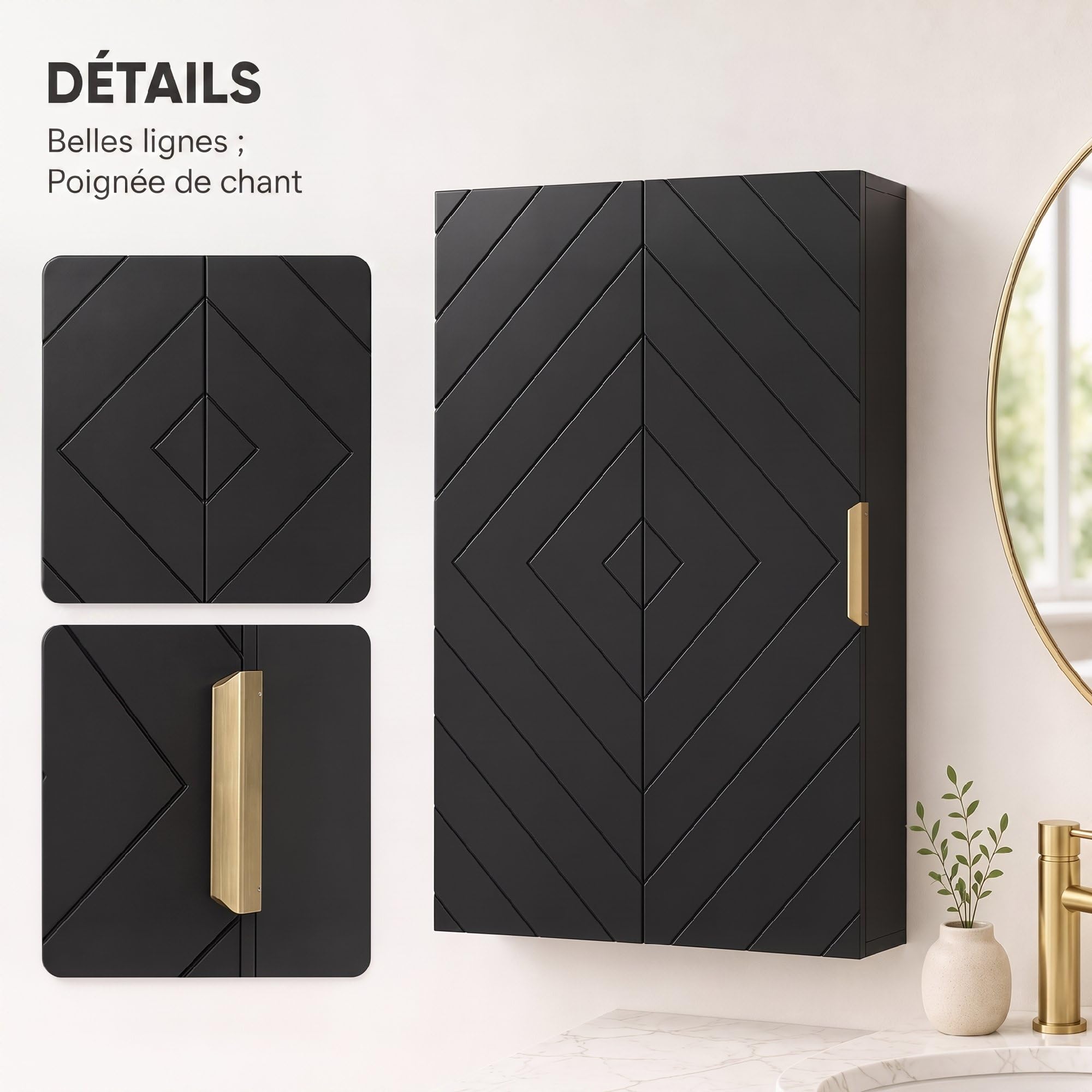 kleankin Armoire Murale de Salle de Bain Dim. 40L x 15l x 60H cm Noir
