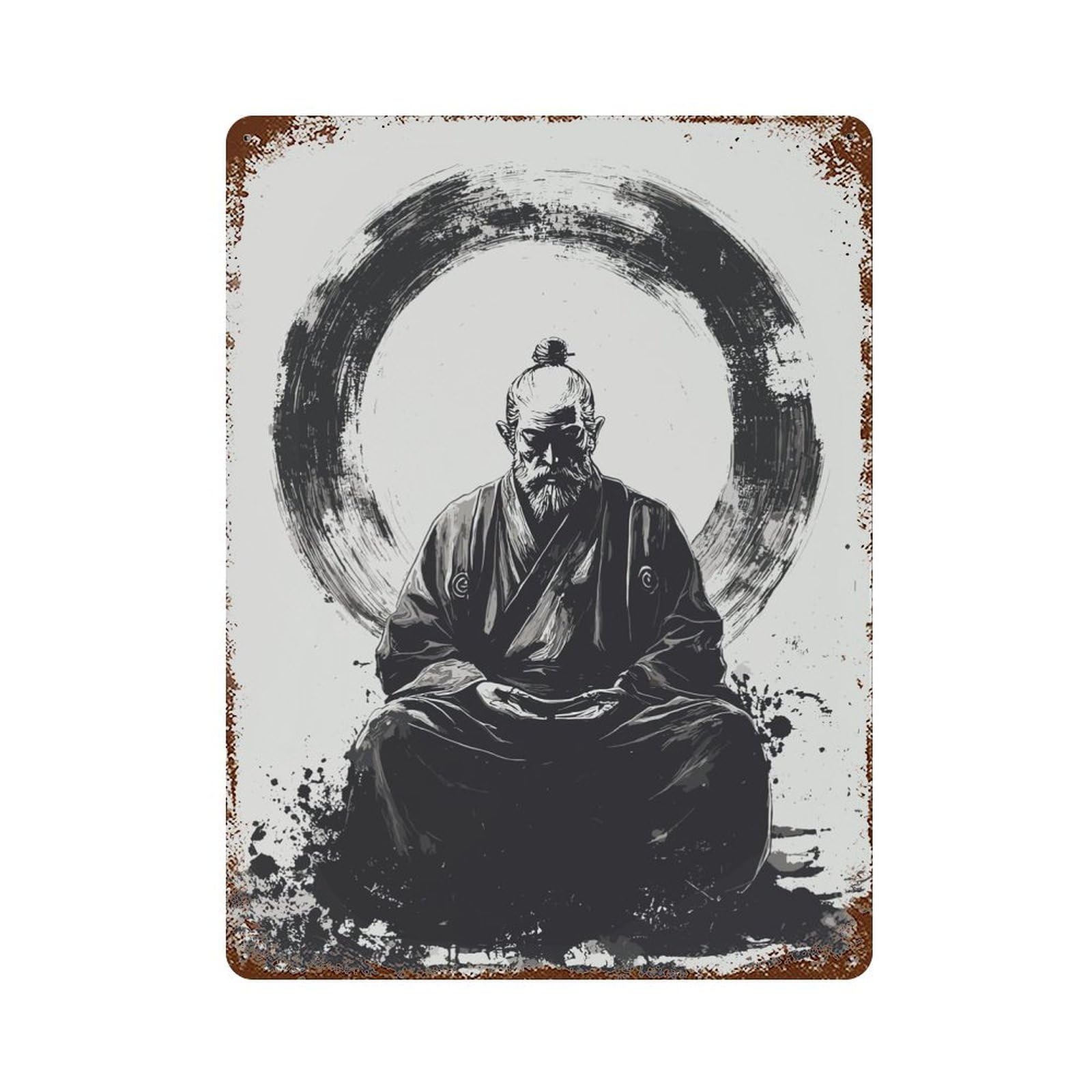 Vintage Rust Metal Sign with Zen Master in Meditation Design 15.7"x11.8", for Shed, Workshop And Garage Wall Decor, Classic Wall Plaque